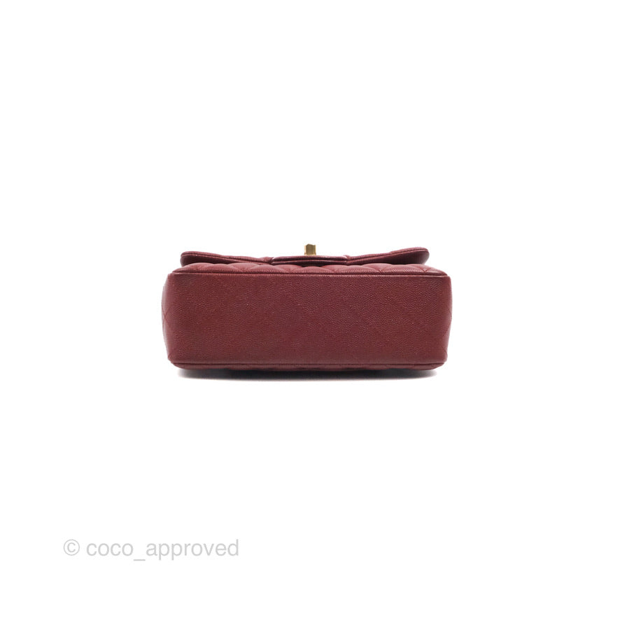Chanel Classic Quilted Mini Rectangular Flap Iridescent Burgundy Caviar Aged Gold Hardware