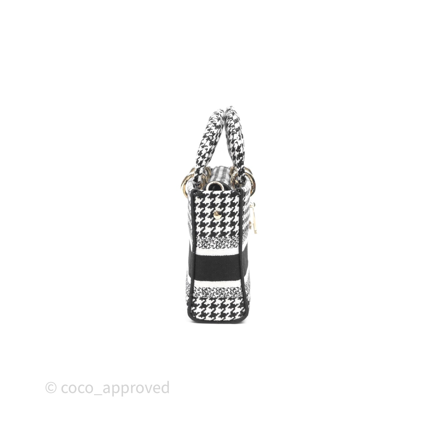 Christian Dior Medium Lady D-Joy Bag Black White Houndstooth Gold Hardware