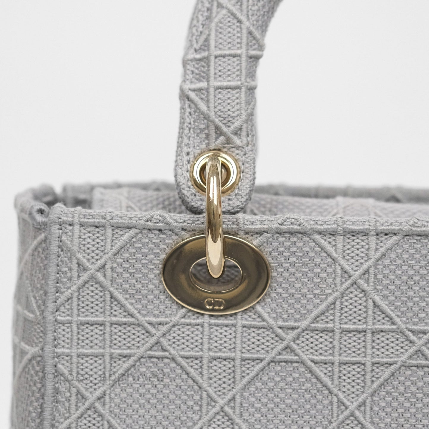 Dior Medium Lady D-Lite Bag Gray Cannage Embroidery Gold Hardware