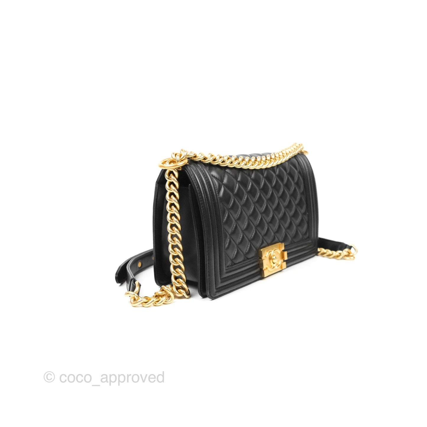 Chanel Quilted Medium Boy Black Lambskin Aged Gold Hardware