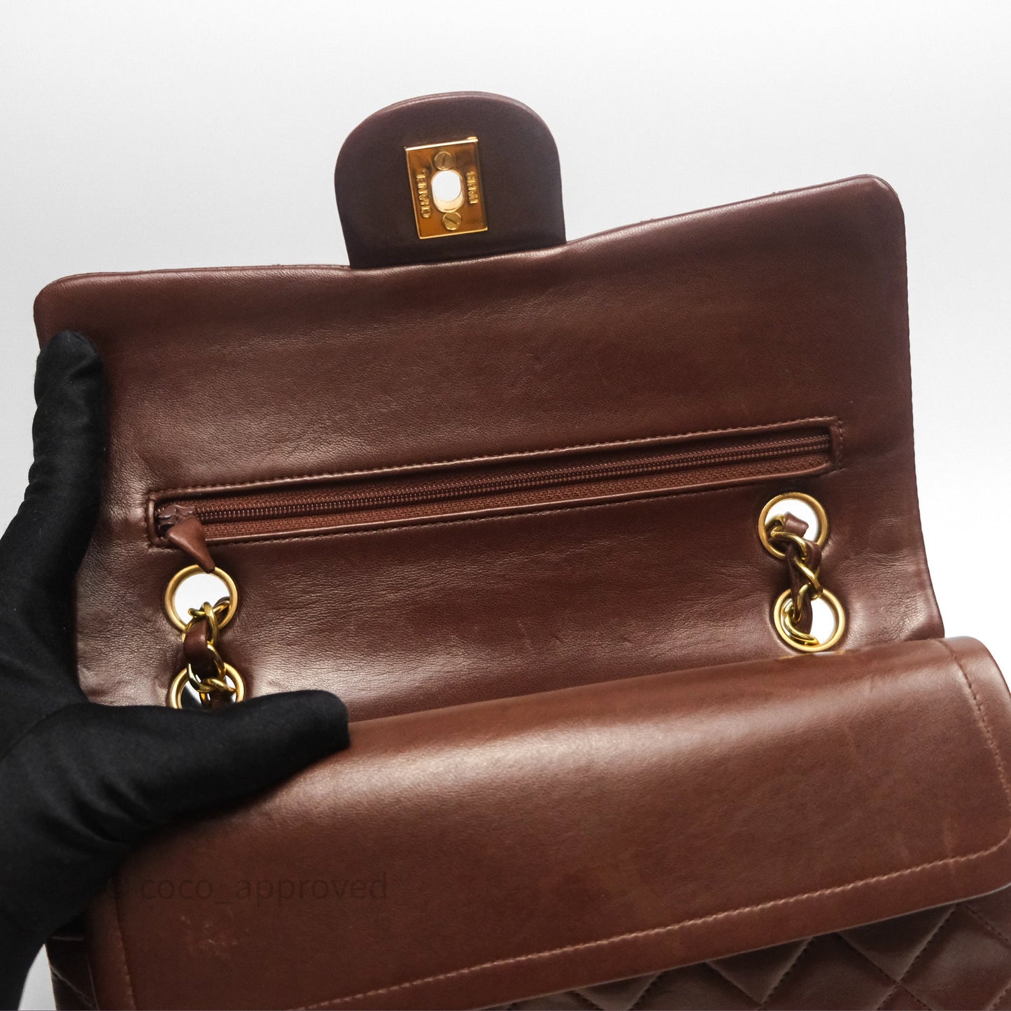 Chanel Vintage Small Classic Flap Brown Lambskin 24K Gold Hardware