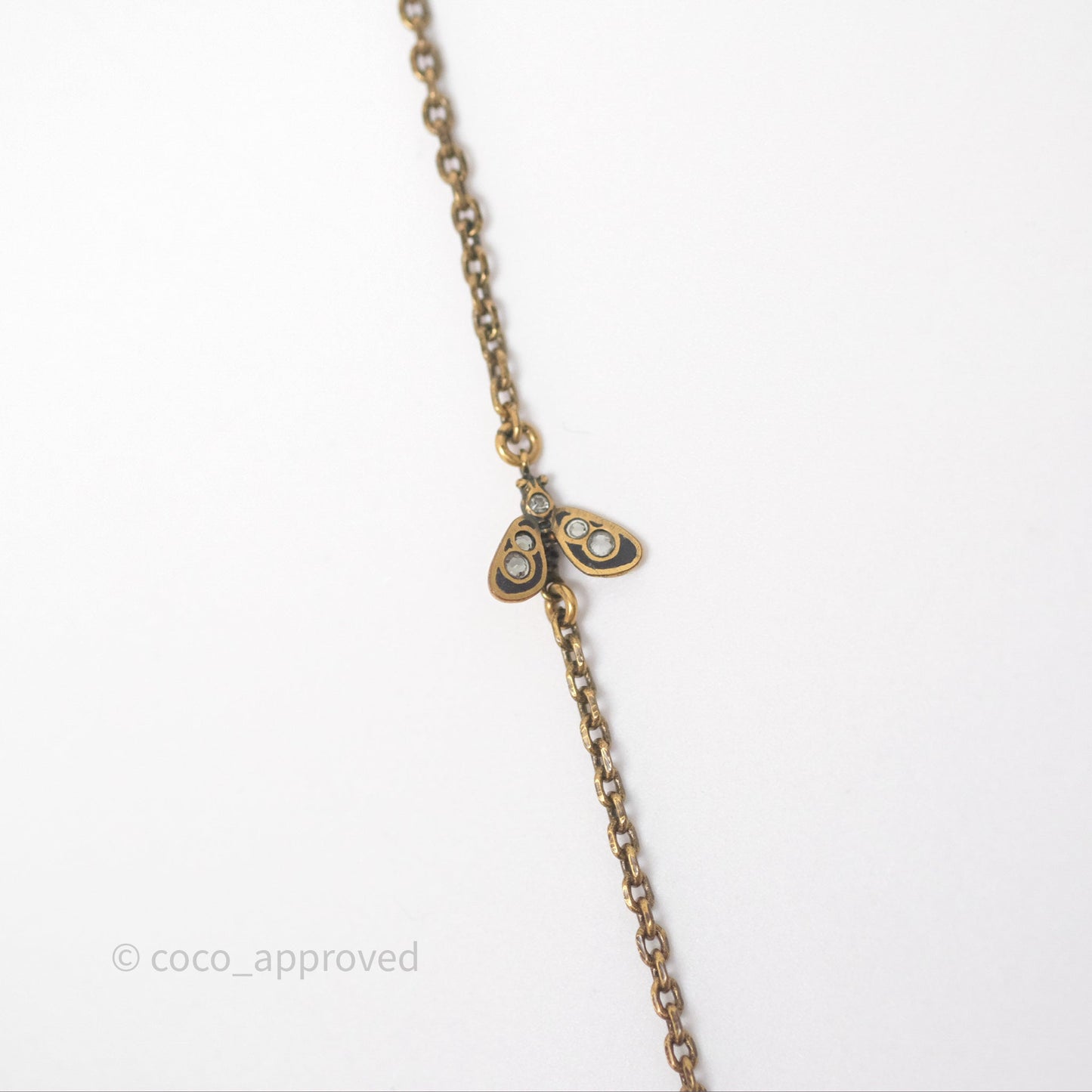Christian Dior Pearl Crystal Bee Long Necklace Aged Gold Tone