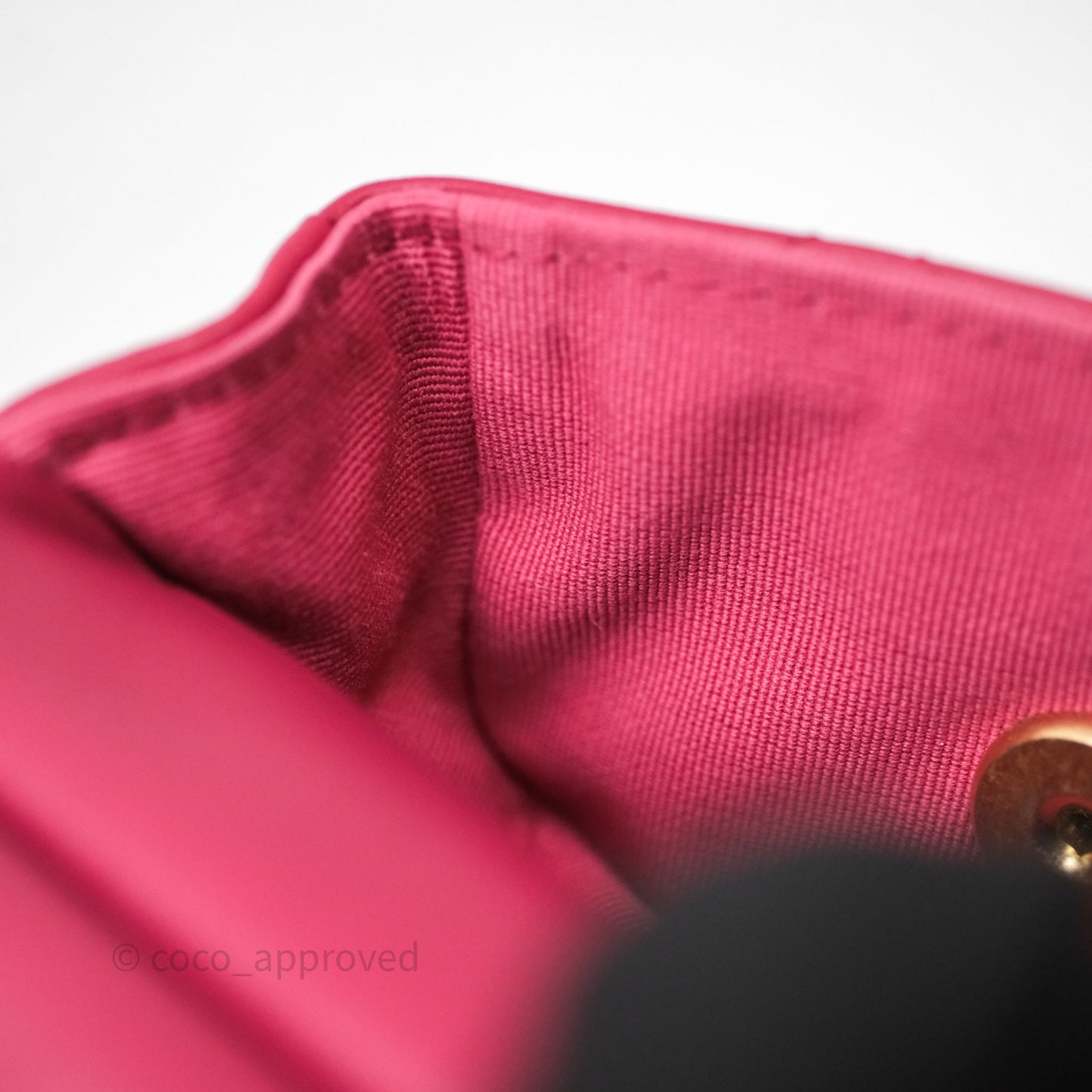Chanel Quilted Lady Handle Flap Card Holder With Chain Dark Pink Calfskin Aged Gold Hardware