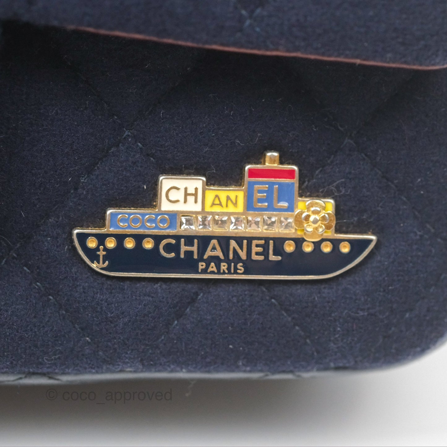 Chanel Mini Charms Rectangular Flap Navy Wool Aged Gold Hardware 18C