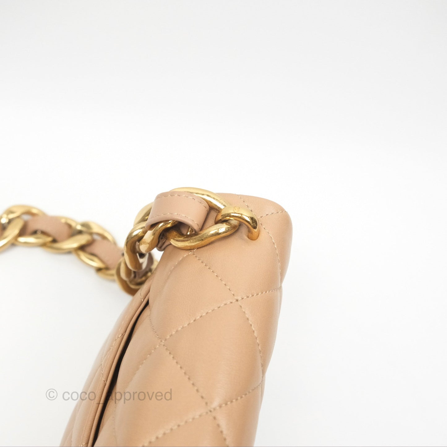 Chanel Small Chunky Chain Flap Bag Lambskin Beige Aged Gold Hardware 22S