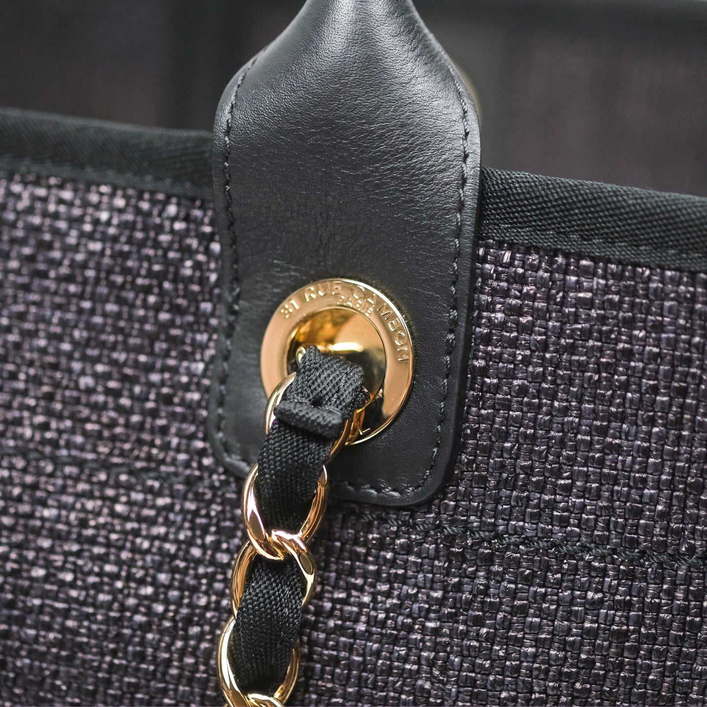 Chanel Large Deauville Black Raffia Gold Hardware
