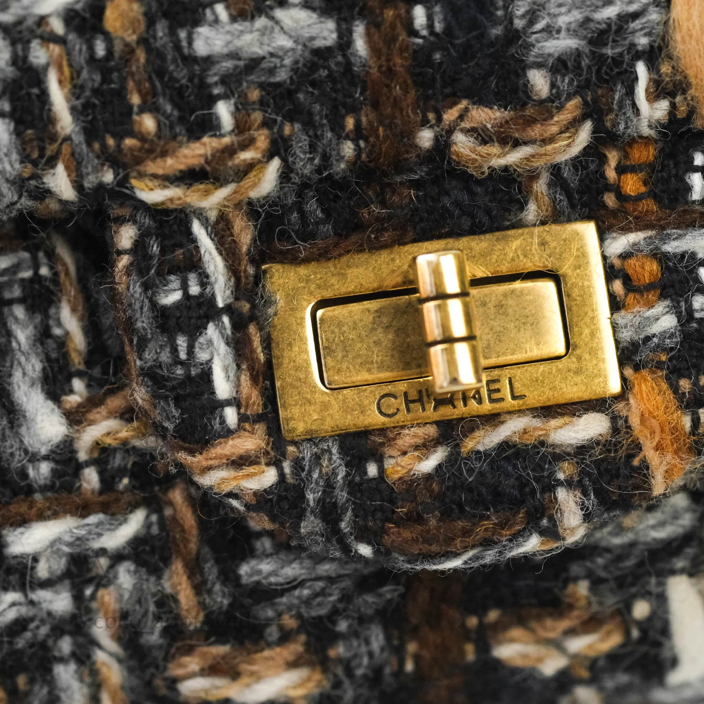 Chanel Quilted Reissue 226 Tweed Navy Brown Aged Gold Hardware