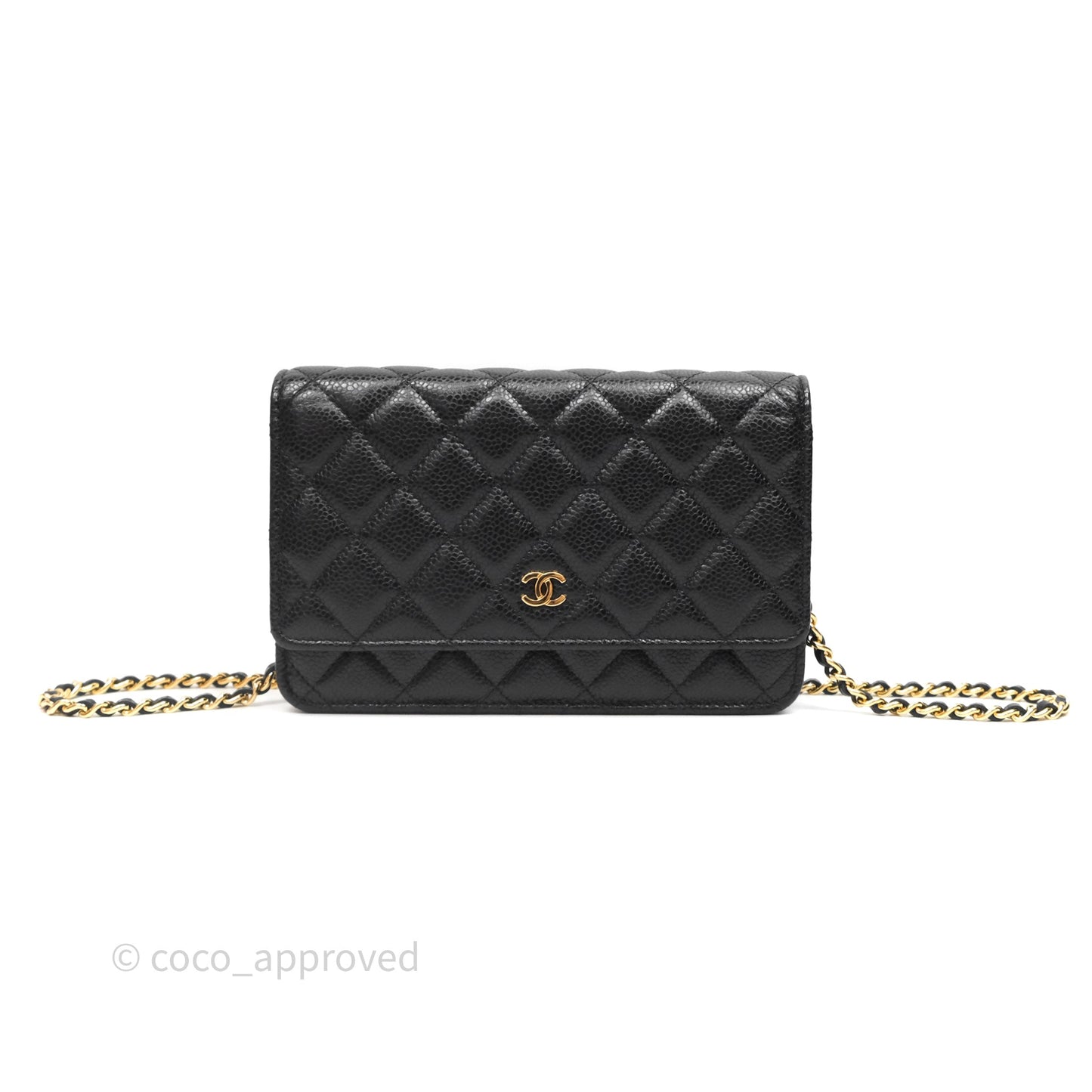 Chanel Classic Wallet On Chain WOC Quilted Black Caviar Gold Hardware