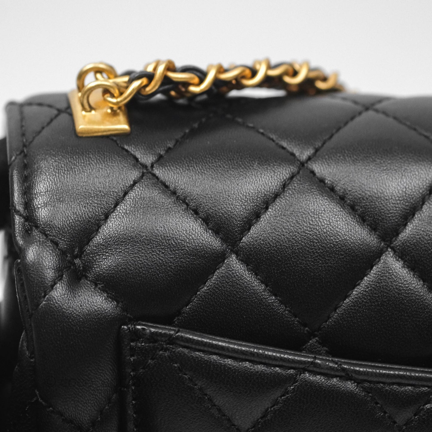 Chanel Flap Bag with Logo Enamel Chain Black Lambskin 22B
