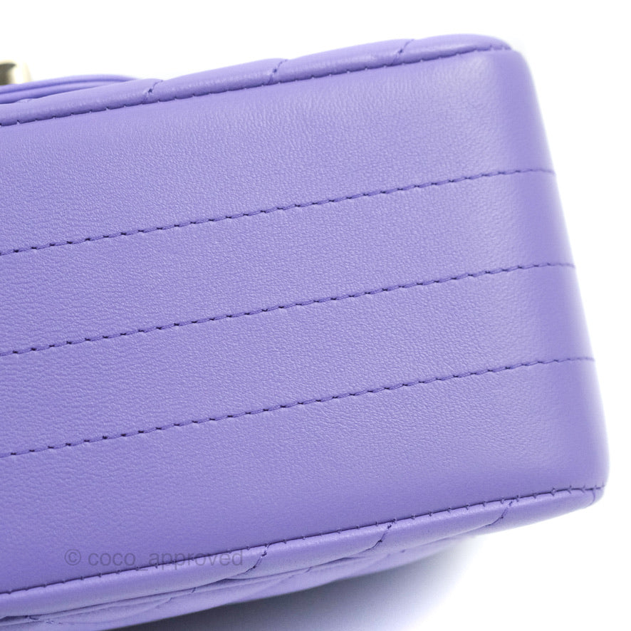 Chanel Mini Square Chevron Purple Lambskin Gold Hardware