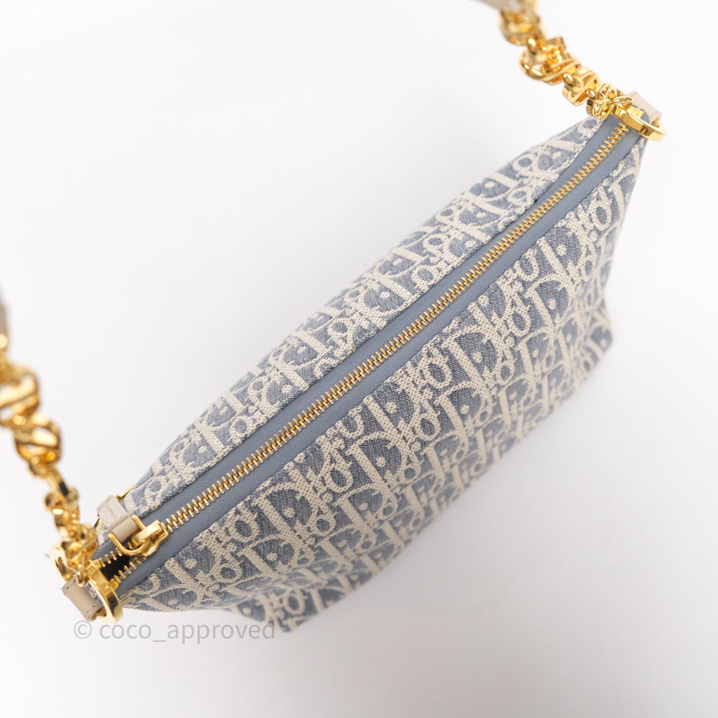 Christian Dior Diorstar Hobo Bag with Chain Blue Dior Oblique Chambray with Raffia Effect