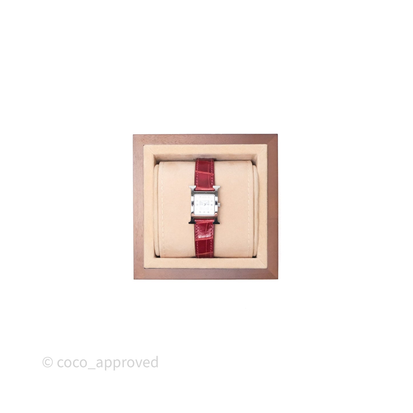 Hermès Heure H Watch Diamond Red Alligator Palladium Hardware