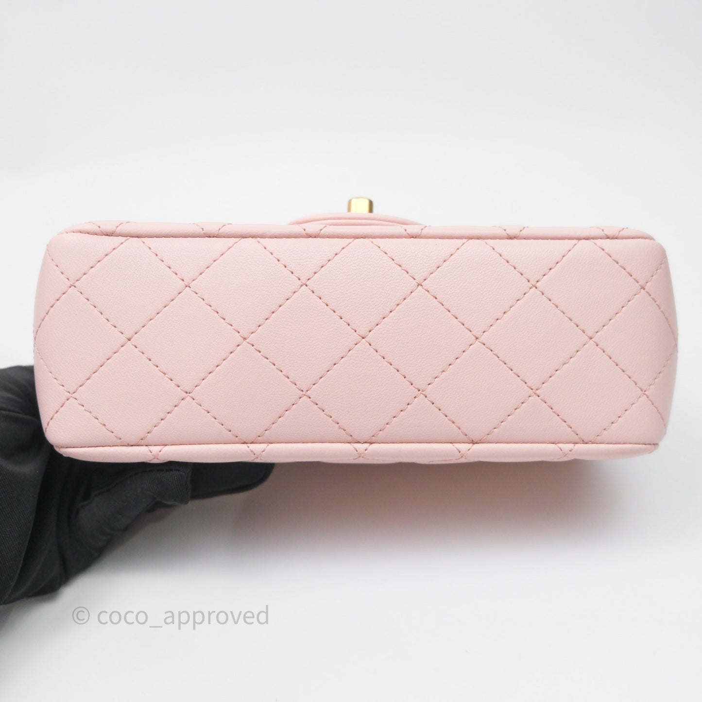 Chanel Mini Rectangular Pearl Crush Baby Pink Lambskin Aged Gold Hardware