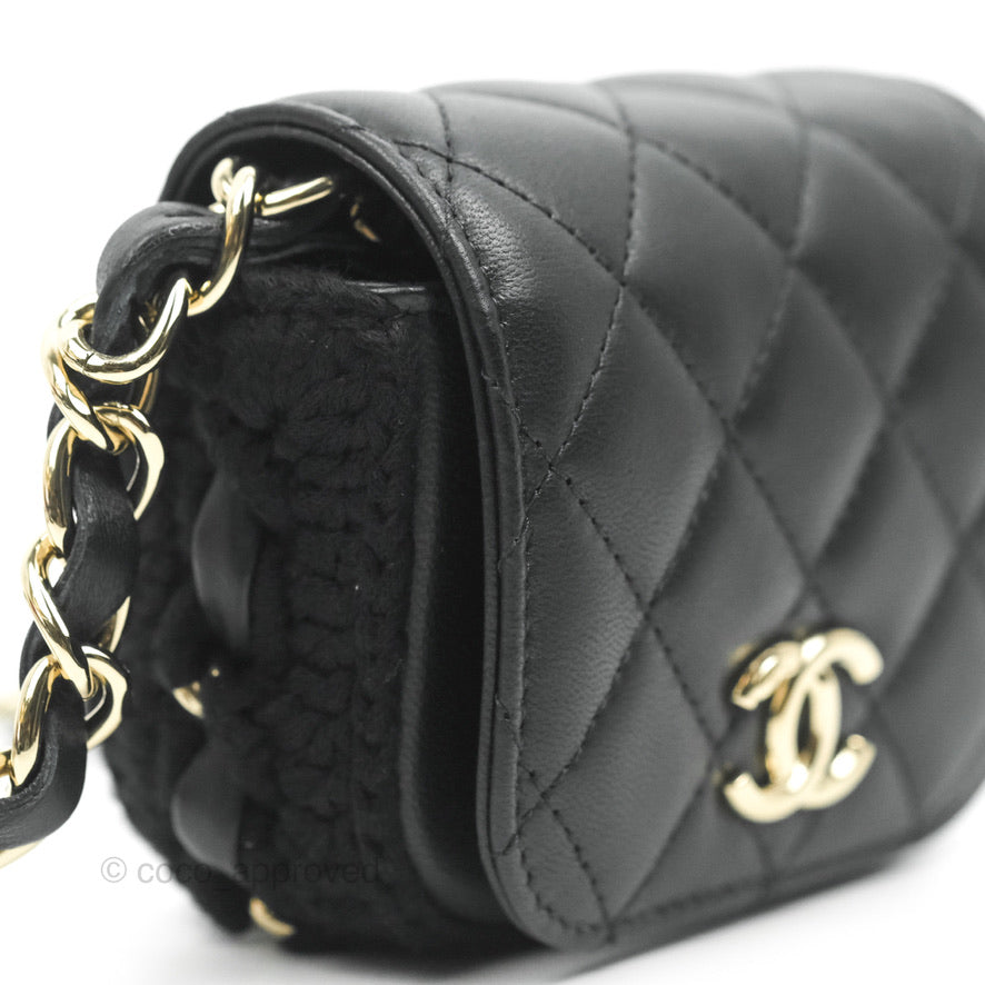 Chanel Mini Bag Black Lambskin Crochet Gold Hardware 22C