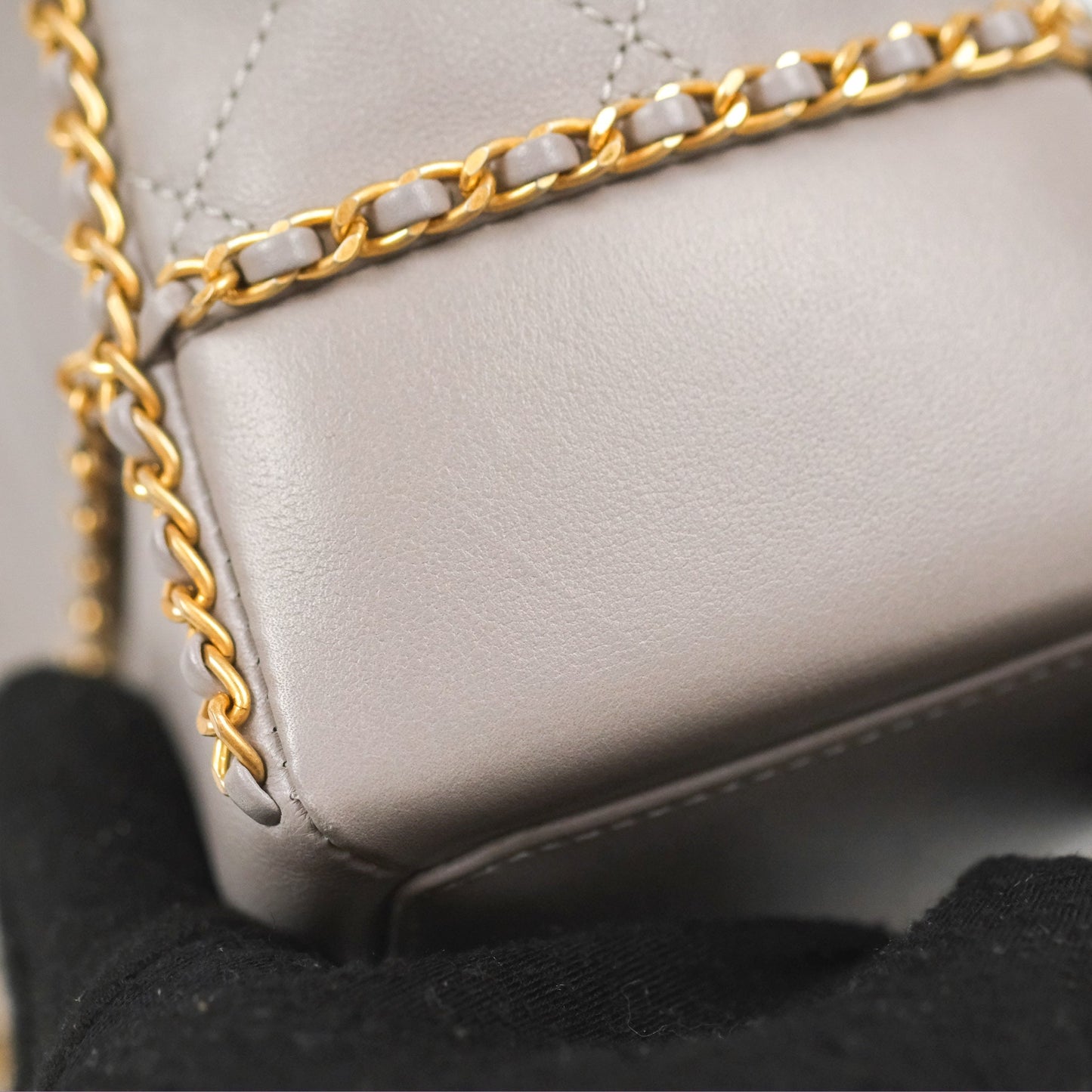 Chanel Small Chain Around Shopping Tote Grey Calfskin Aged Gold Hardware