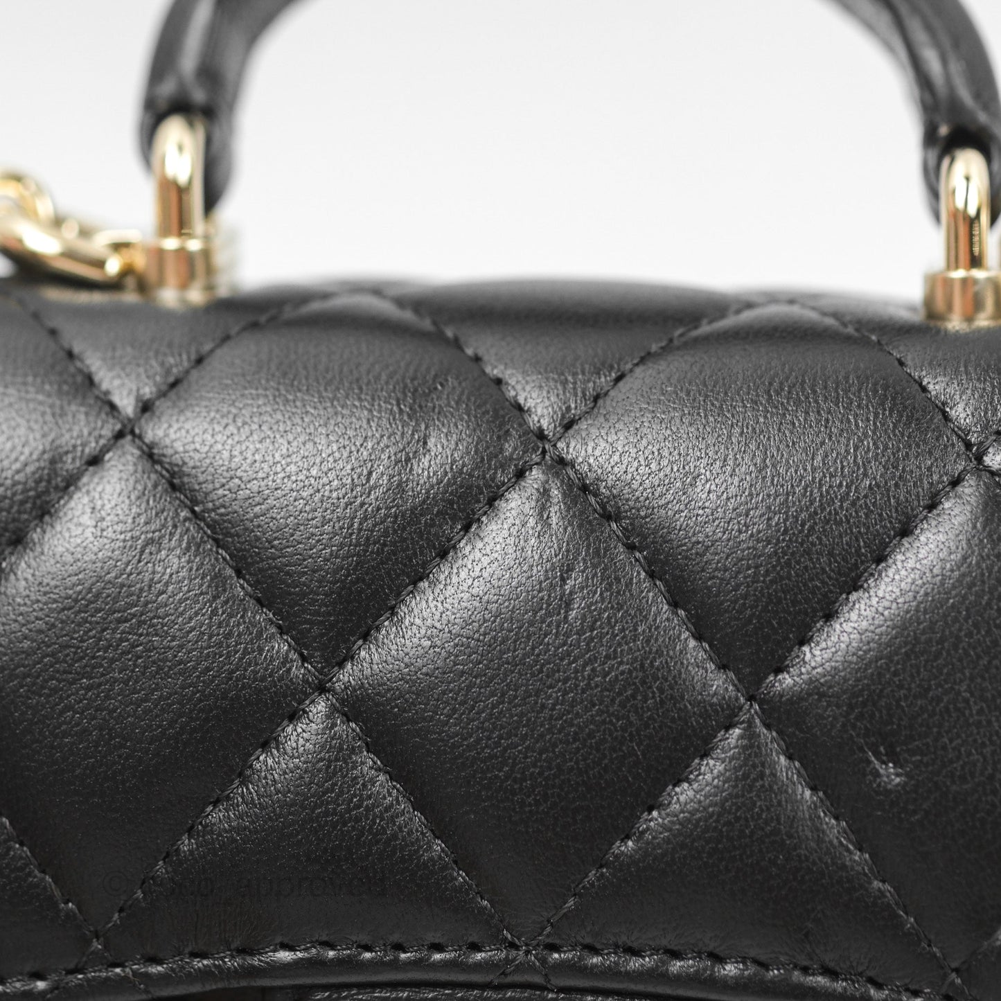 Chanel Mini Handle Clutch With Chain Black Lambskin Gold Hardware
