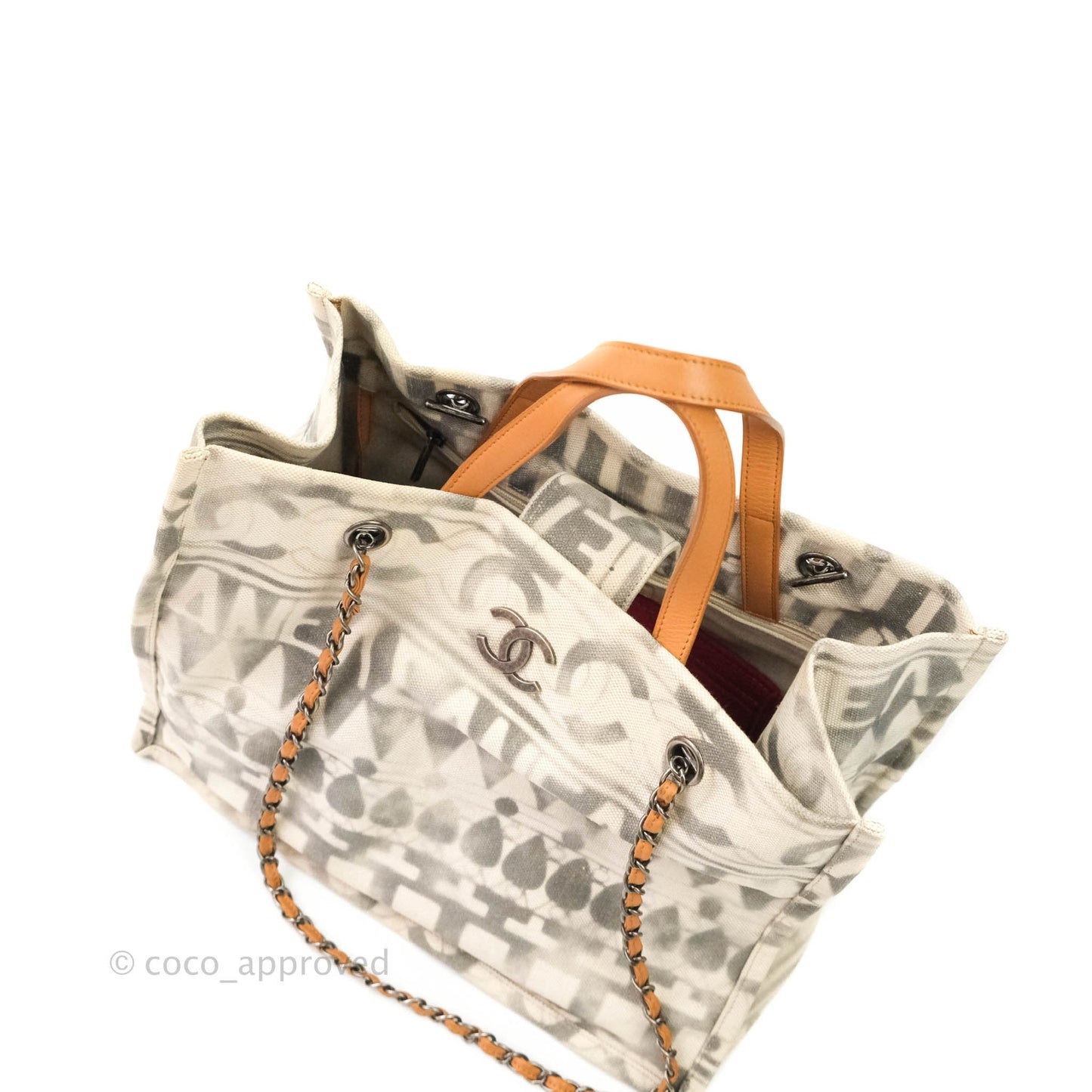 Chanel Print Fabric Tote Ruthenium Hardware