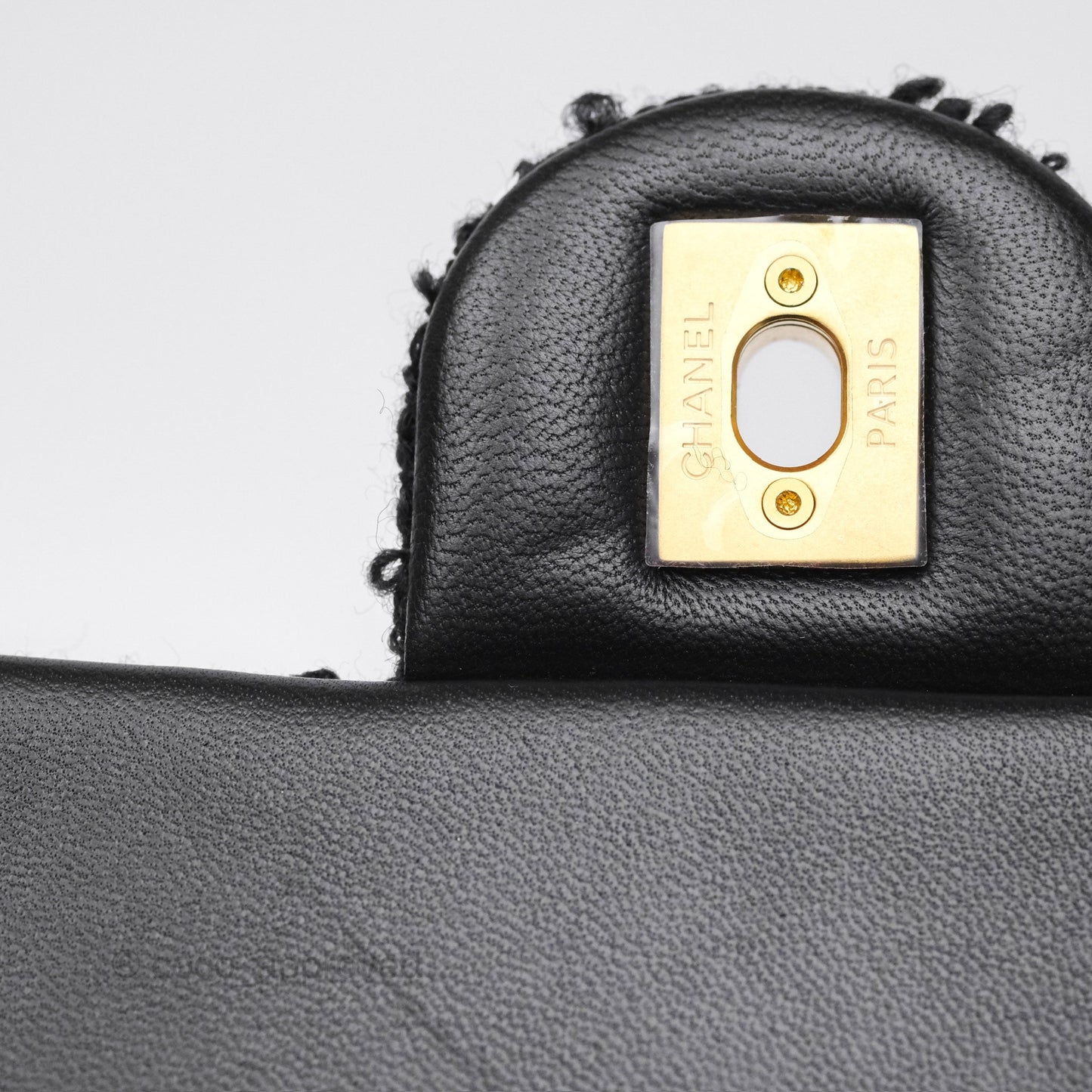 Chanel Pearl Crush Mini Rectangular Grid Black White Tweed Aged Gold Hardware