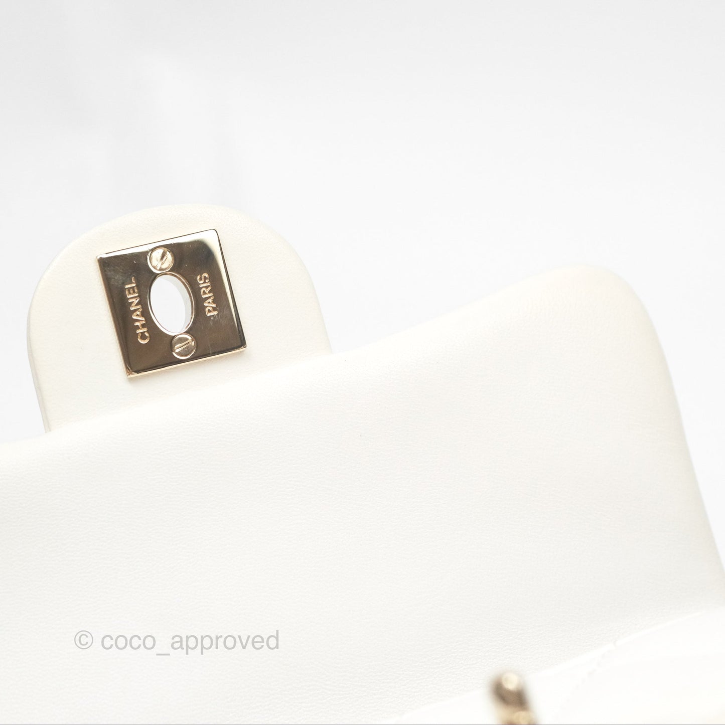 Chanel Small Logo Pearl Chain Flap Bag White Lambskin Gold Hardware