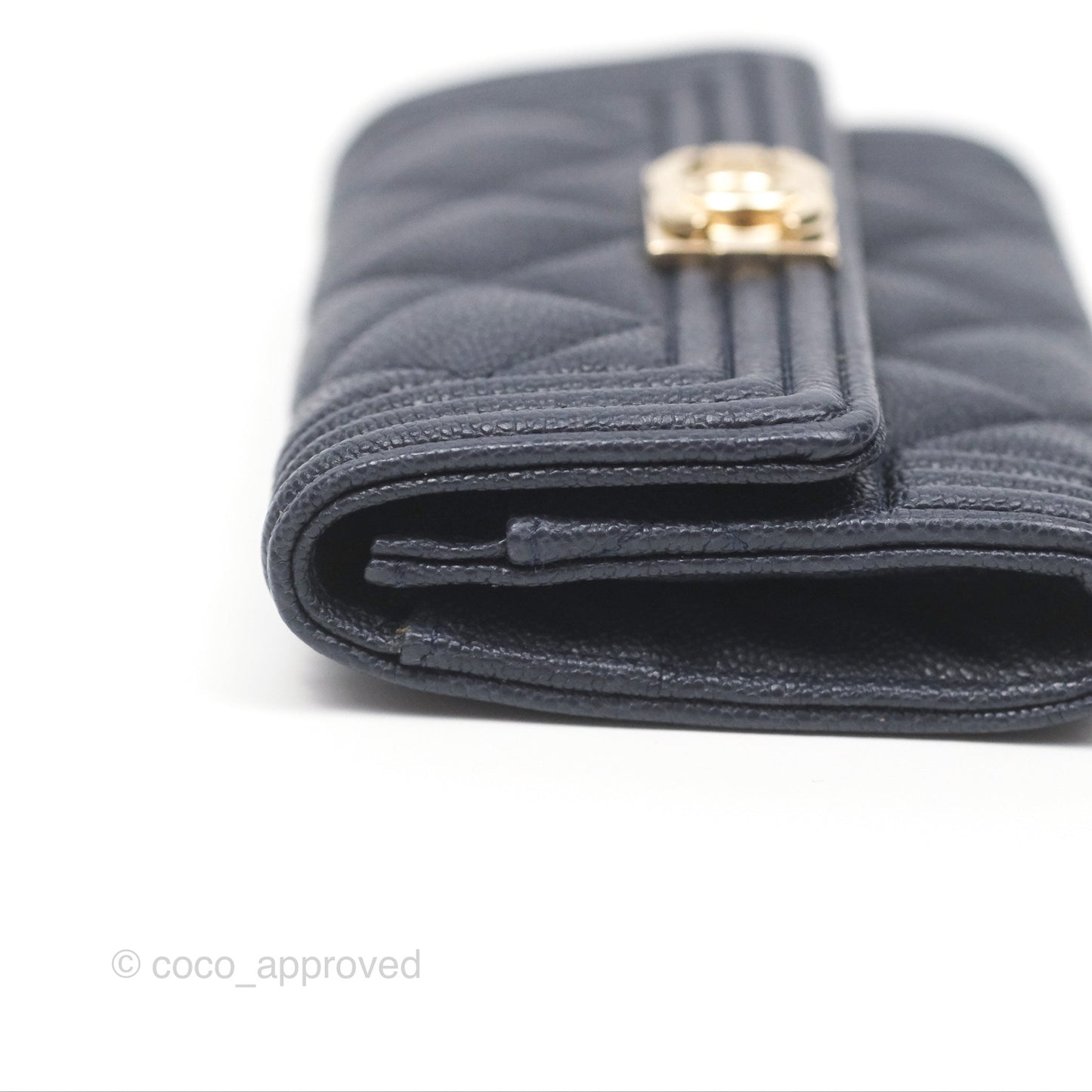 Chanel Quilted Boy Flap Card Holder Navy Caviar Gold Hardware