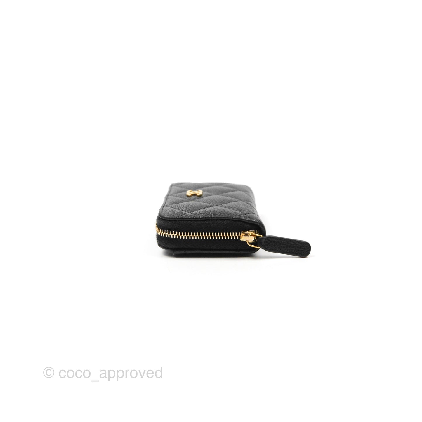 Chanel Quilted Zip Card Holder Black Caviar Gold Hardware
