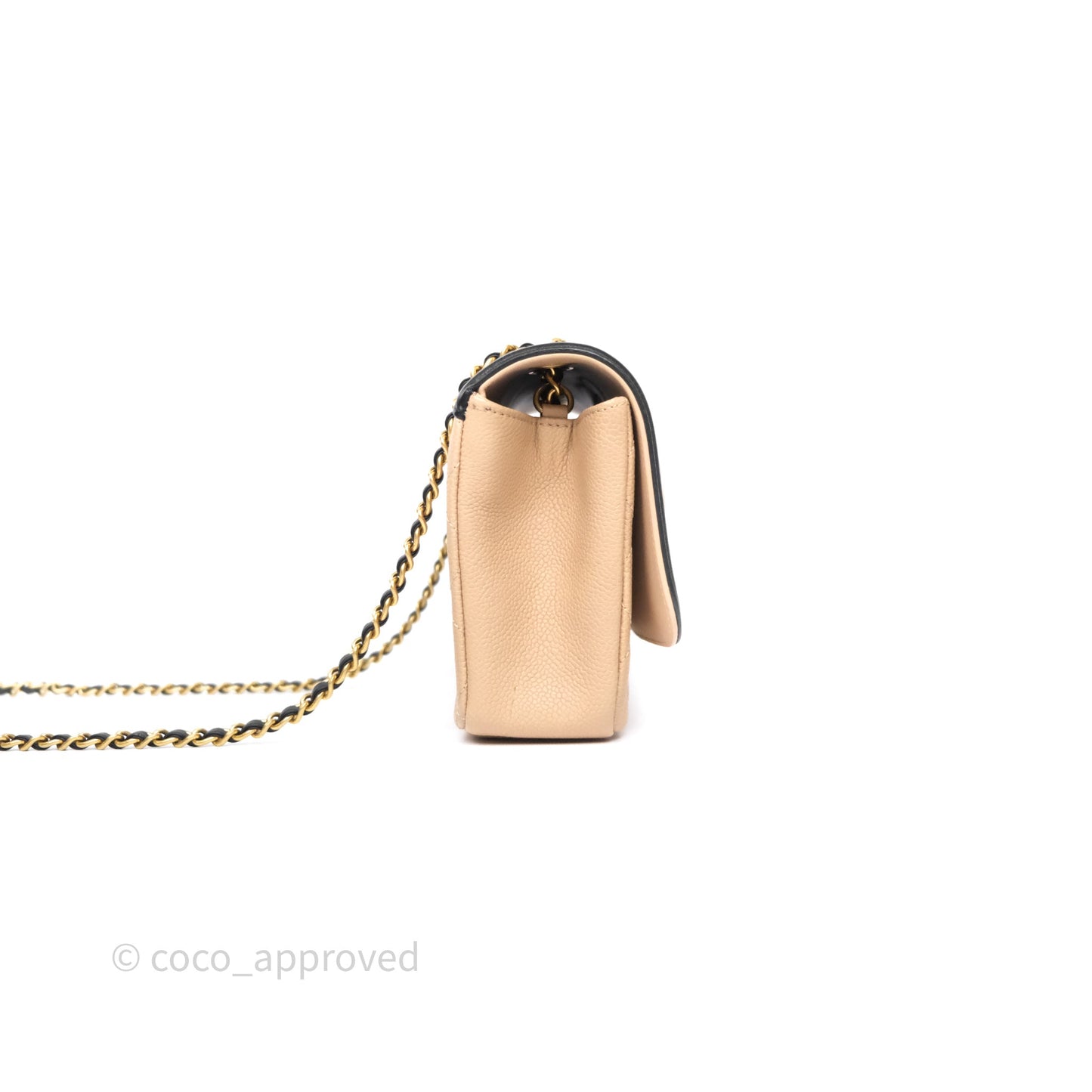 Chanel Small CC Filigree Flap Quilted Beige Black Caviar