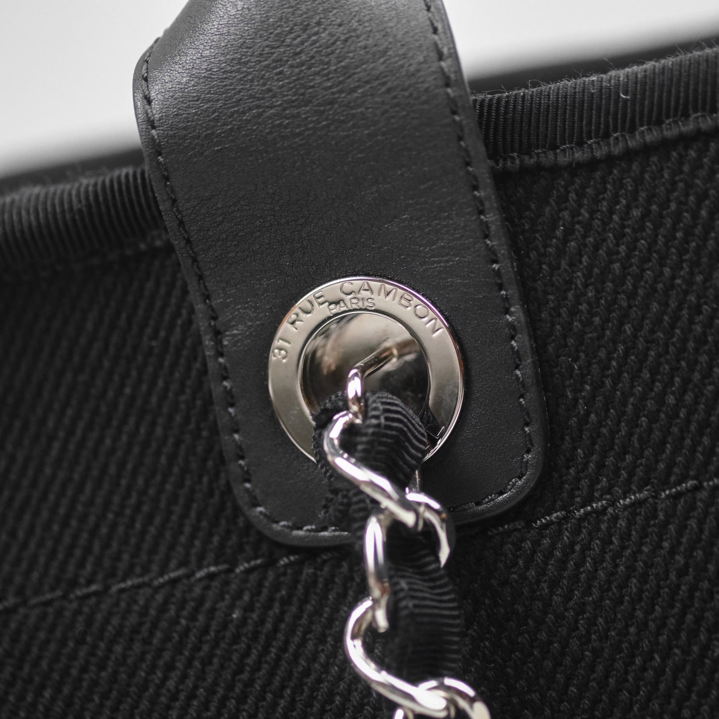 Chanel Medium Deauville Black Canvas Imitation Pearl