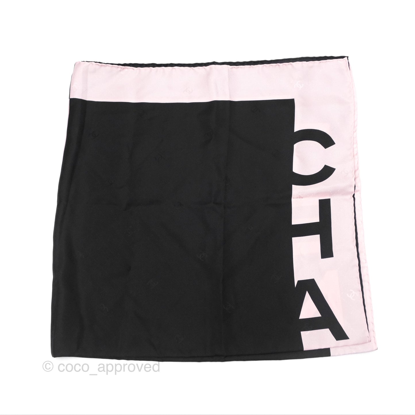 Chanel Logo Black/Pink Silk Scarf 90