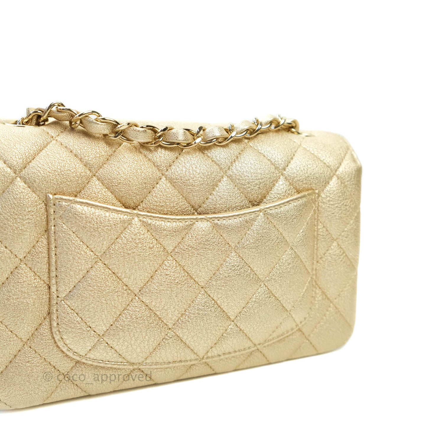 Chanel Classic Quilted Mini Rectangular Flap Iridescent Gold Lambskin Gold Hardware