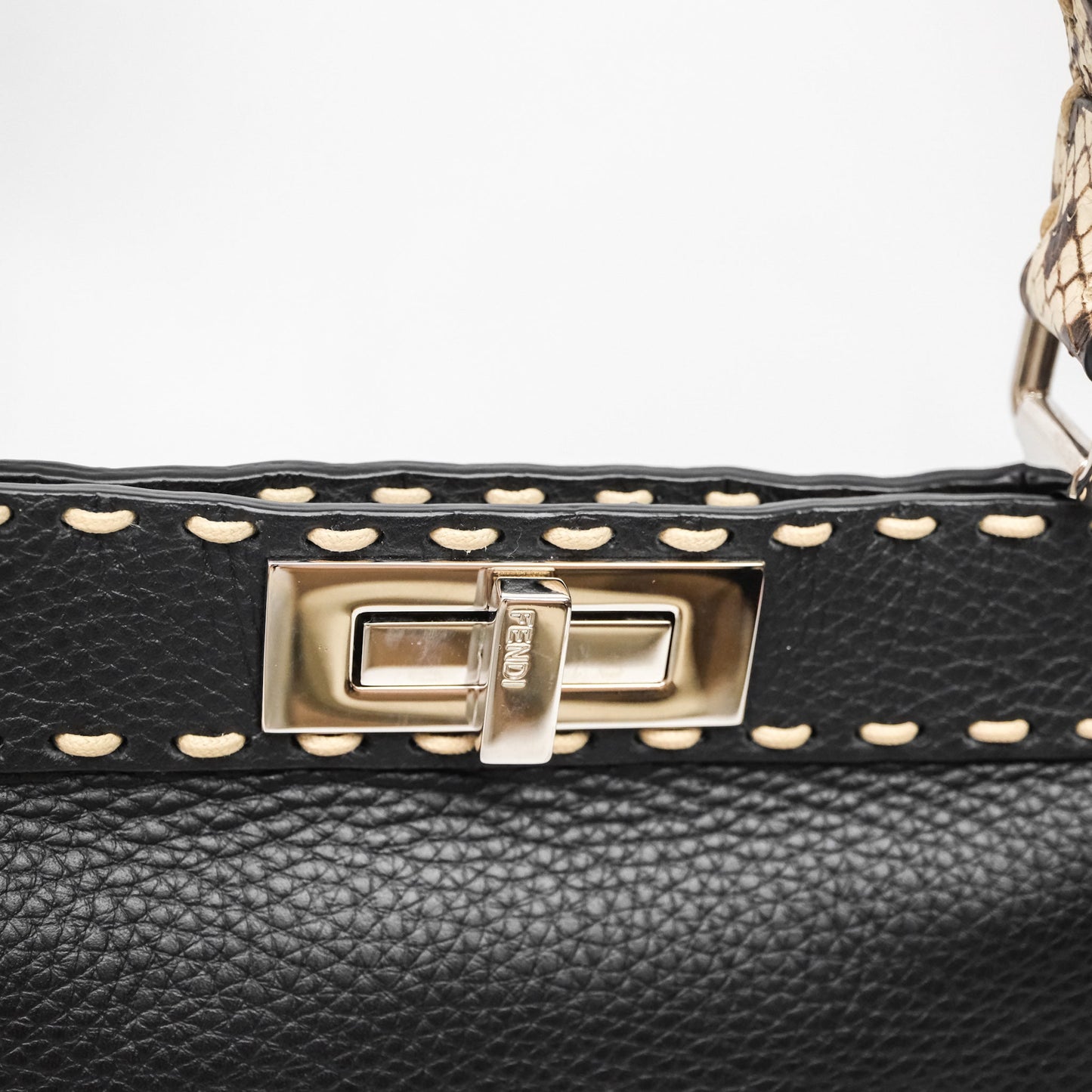 Fendi Peekaboo ISeeU Python Handle Handbag Black Calfskin Silver Hardware