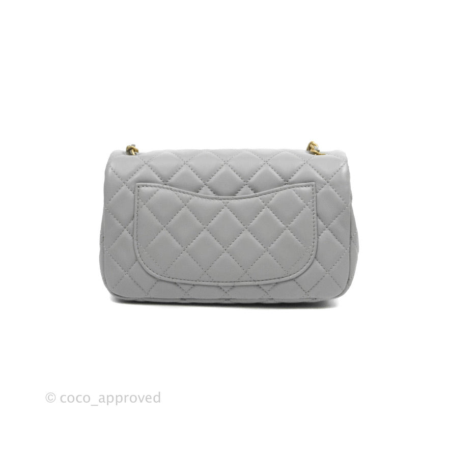 Chanel Mini Rectangular Pearl Crush Quilted Grey Lambskin Aged Gold Hardware