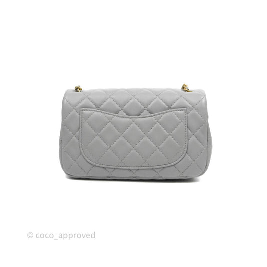 Chanel Mini Rectangular Pearl Crush Quilted Grey Lambskin Aged Gold Hardware