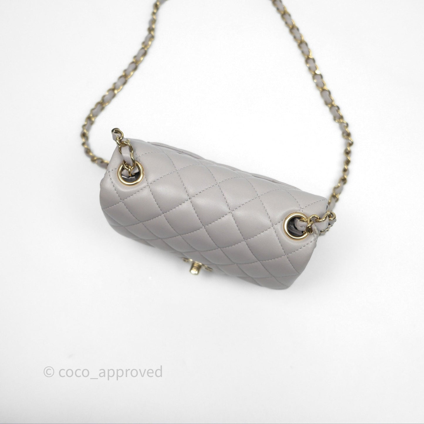 Chanel Mini Square Flap Quilted Light Grey Lambskin Gold Hardware