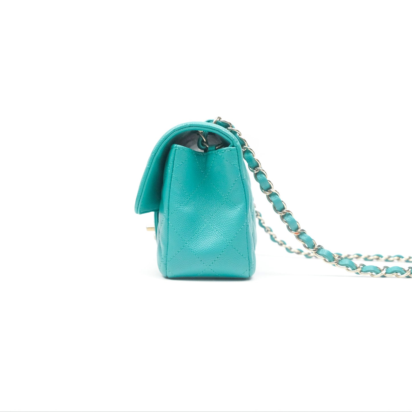 Chanel Mini Rectangular Flap Quilted Turquoise Caviar Gold Hardware
