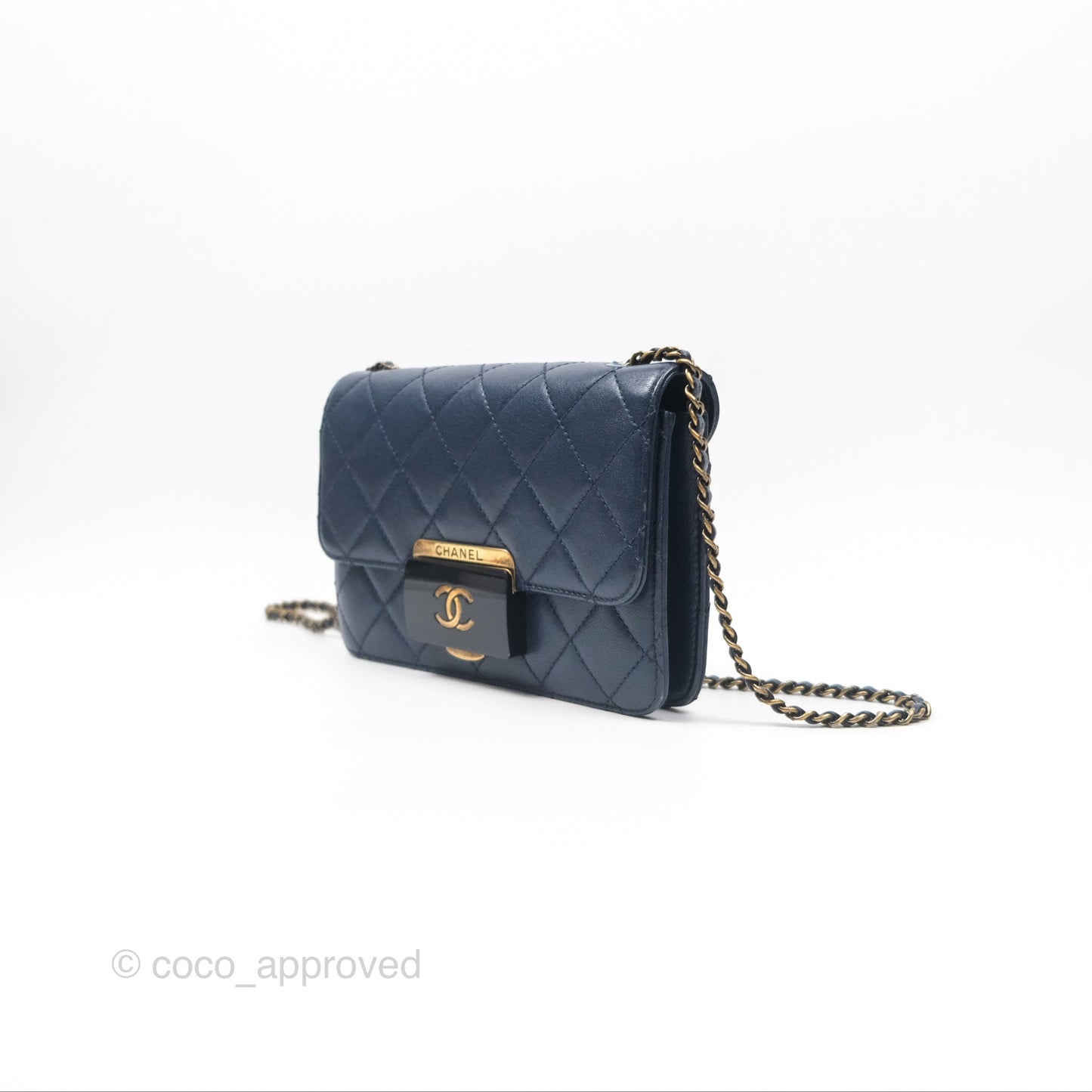 Chanel Beauty Lock Flap Bag Navy Sheepskin Aged Gold Hardware