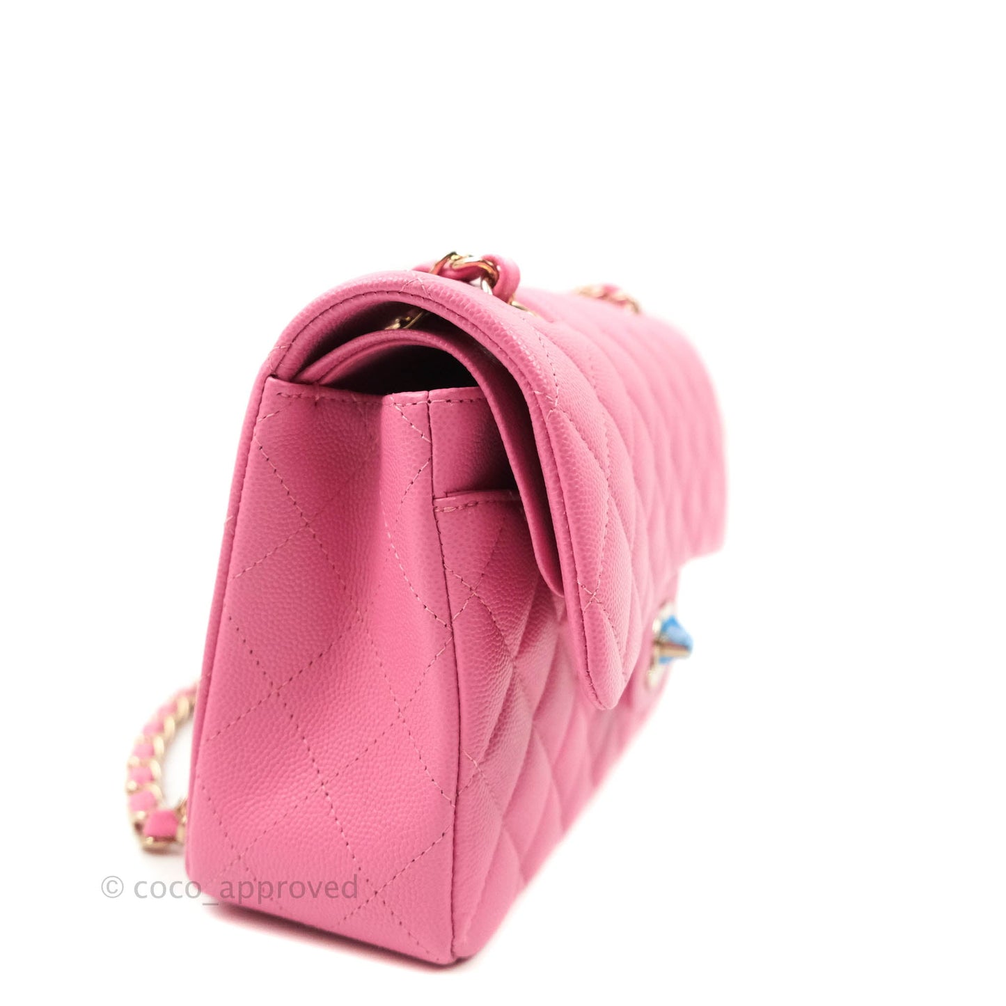 Chanel Classic Quilted S/M Small Double Flap Pink Caviar Gold Hardware 21P