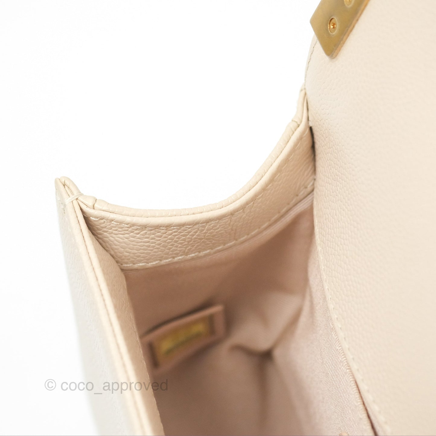 Chanel Chevron Small Boy Cream Ivory Caviar Aged Gold Hardware