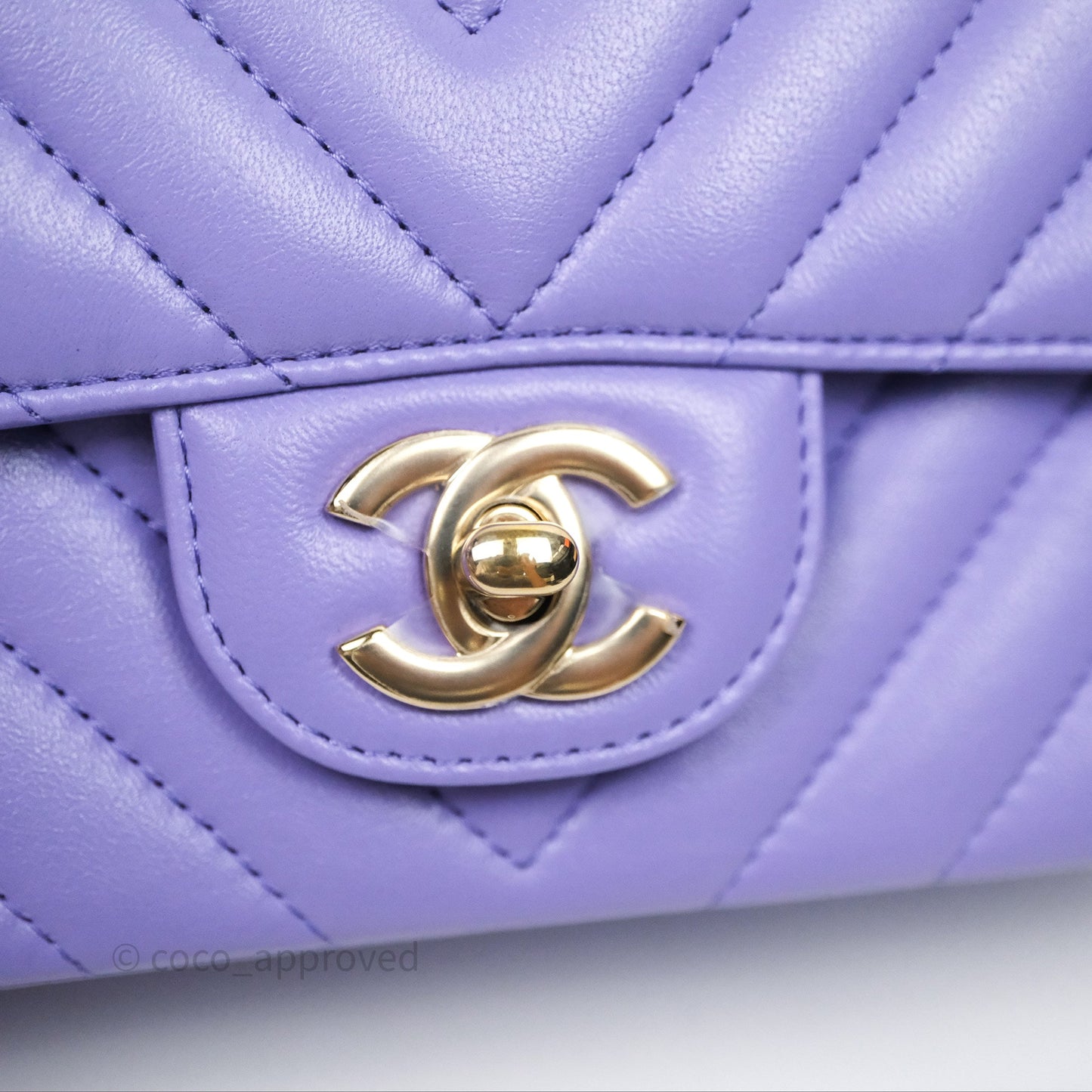 Chanel Quilted Mini Rectangular Chevron Purple Lambskin Gold Hardware