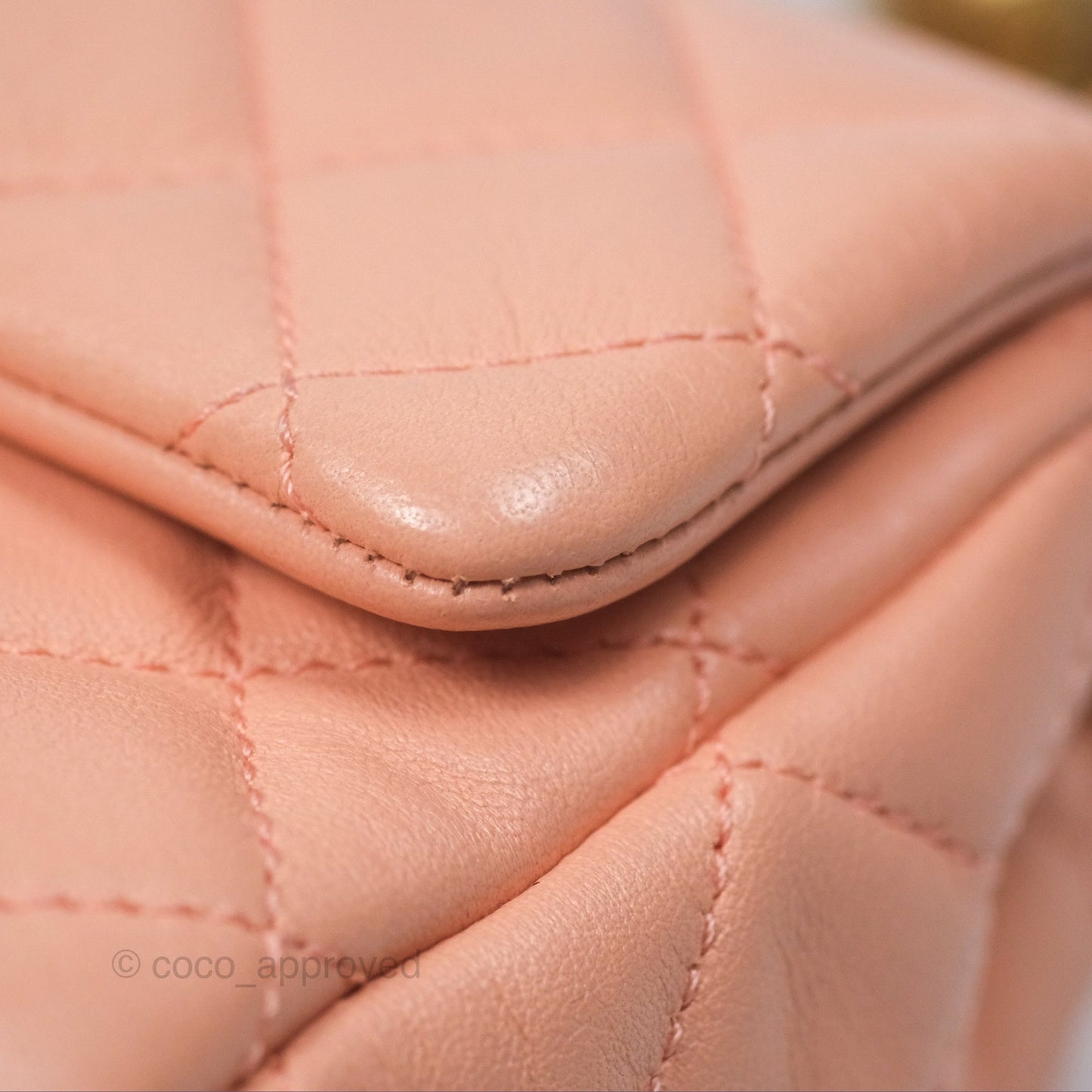 Chanel Pearl Crush Mini Square Quilted Peach Beige Lambskin Aged Gold Hardware