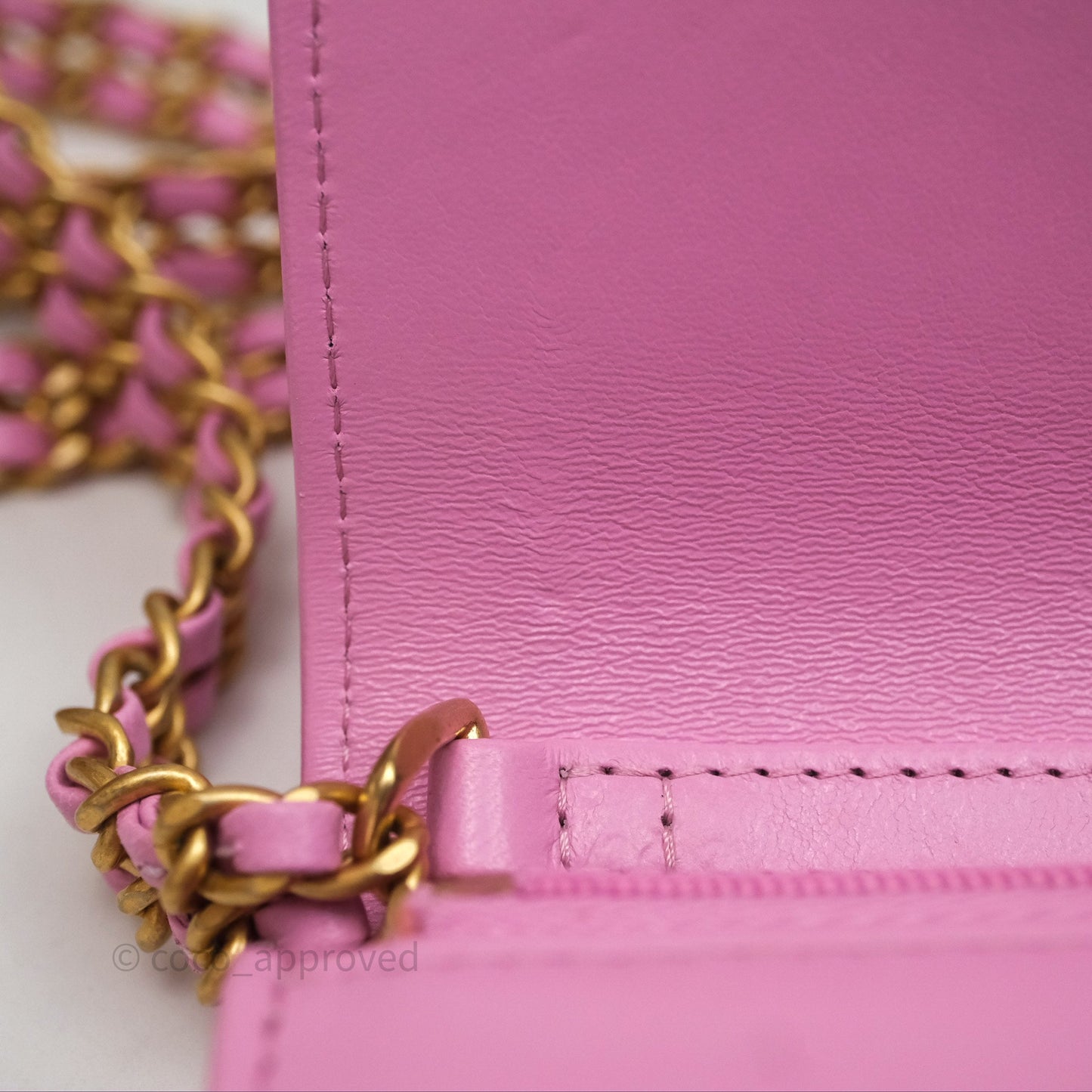 Chanel CC Chain Wallet On Chain WOC Pink Lambskin Aged Gold Hardware