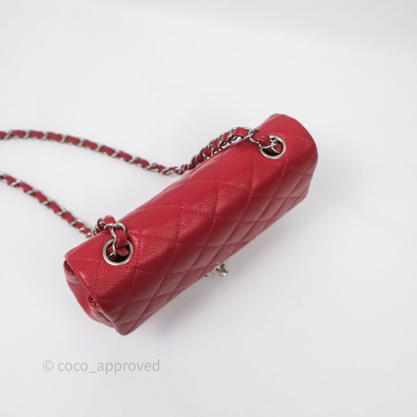 Chanel Quilted Mini Rectangular Flap Red Caviar Silver Hardware