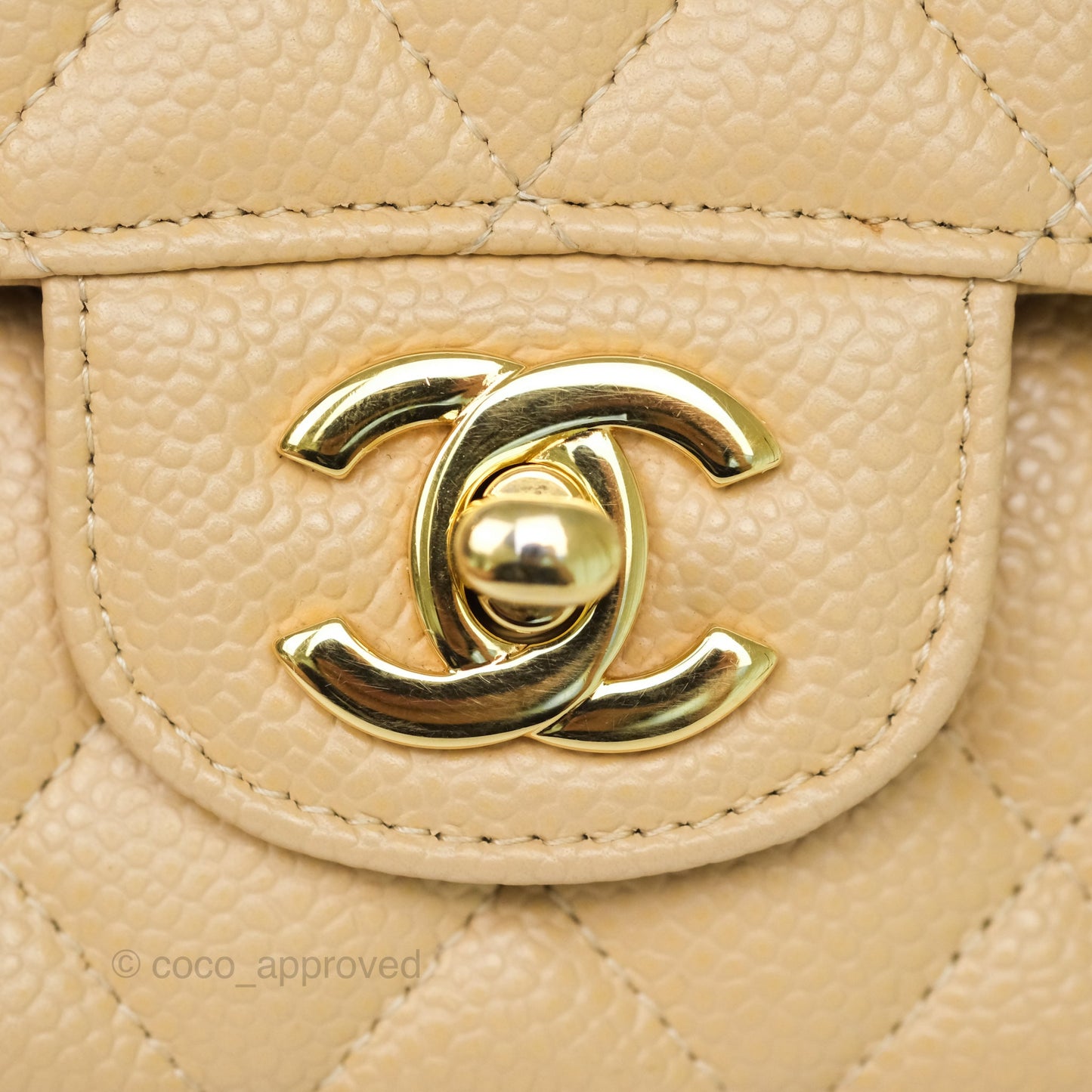 Chanel M/L Medium Classic Flap Quilted Beige Caviar Gold Hardware