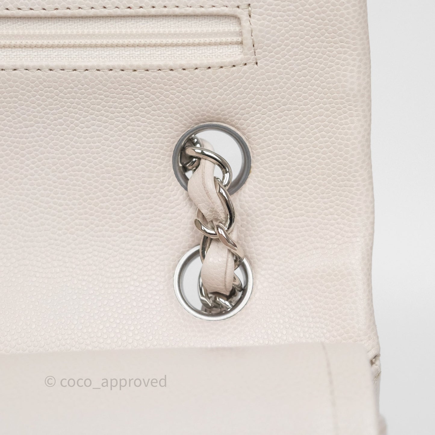 Chanel Classic M/L Medium Flap Quilted Stone Ivory Caviar Silver Hardware