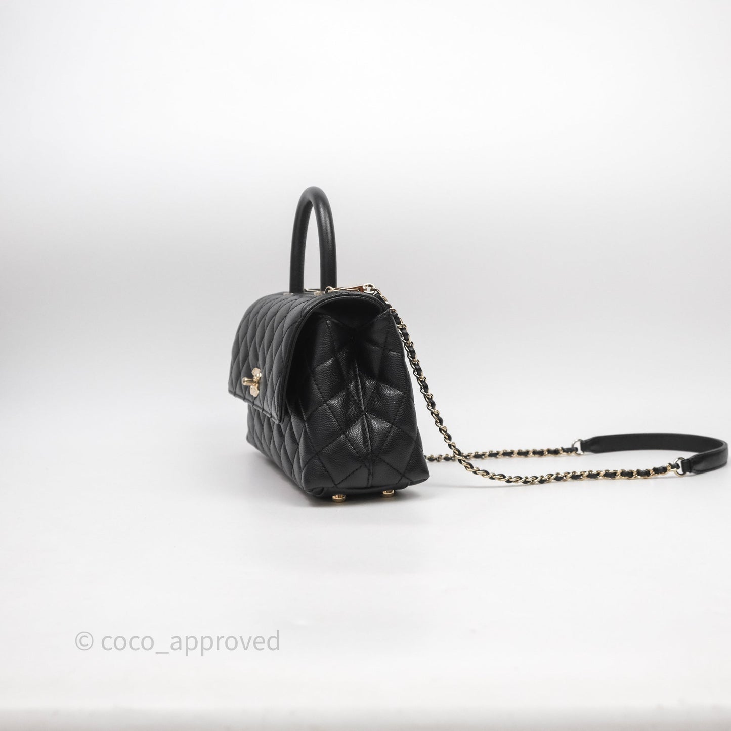Chanel Small Quilted Coco Handle Black Caviar Gold Hardware