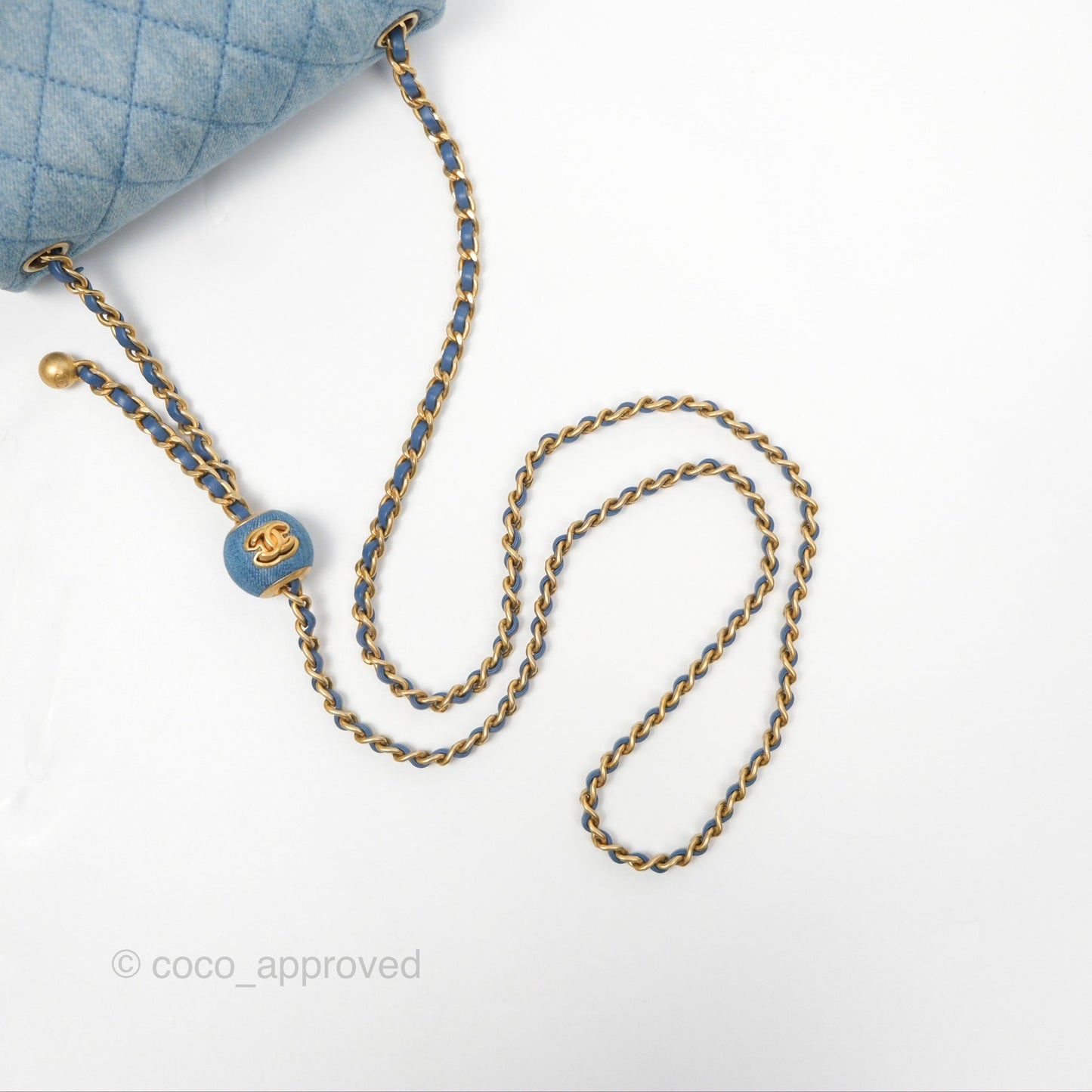 Chanel Mini Square Pearl Crush Quilted Denim Aged Gold Hardware