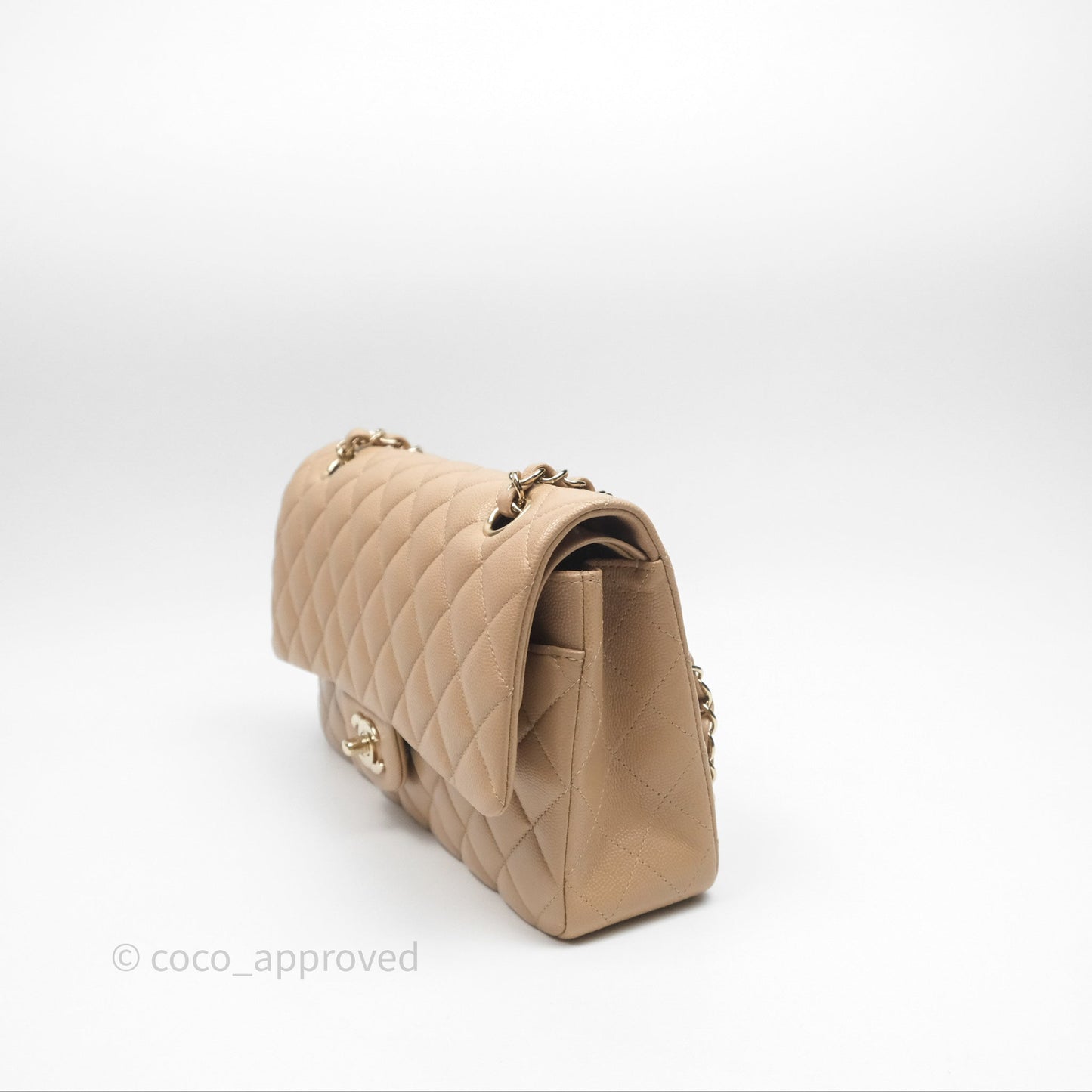 Chanel Classic M/L Medium Double Flap Dark Beige Caviar Gold Hardware 19B