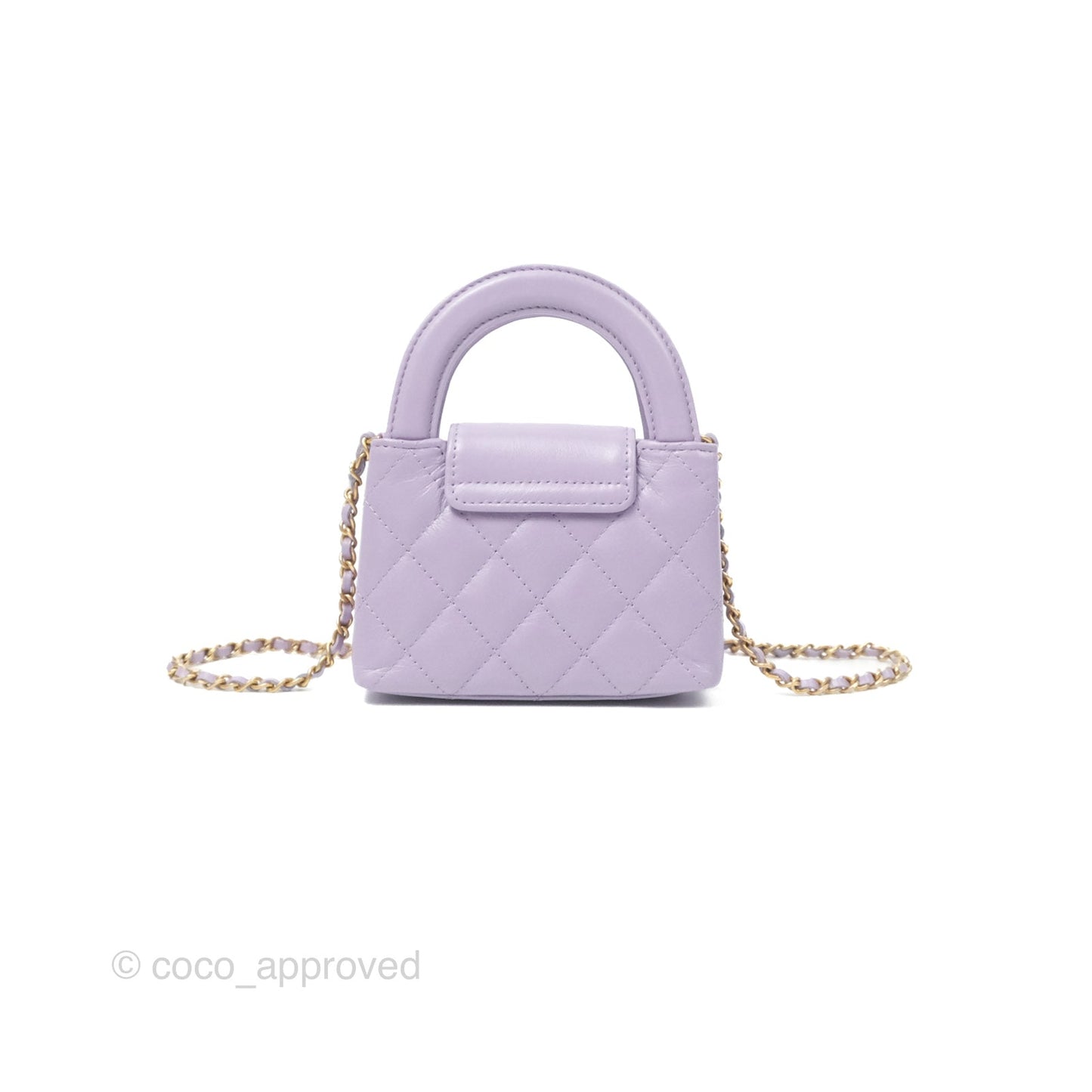 Chanel Mini Nano Kelly Bag Purple Shiny Calfskin Aged Gold Hardware