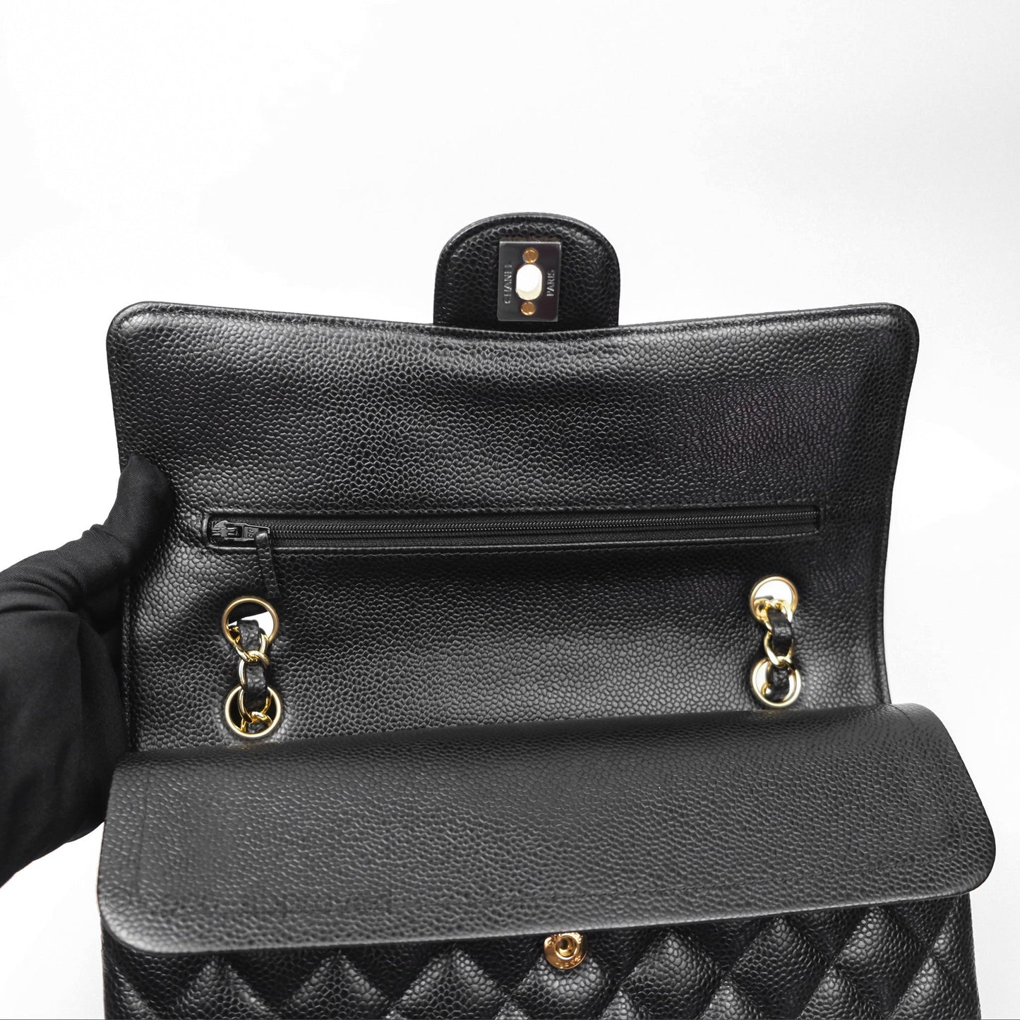 Chanel Classic M/L Medium Flap Quilted Black Caviar Gold Hardware