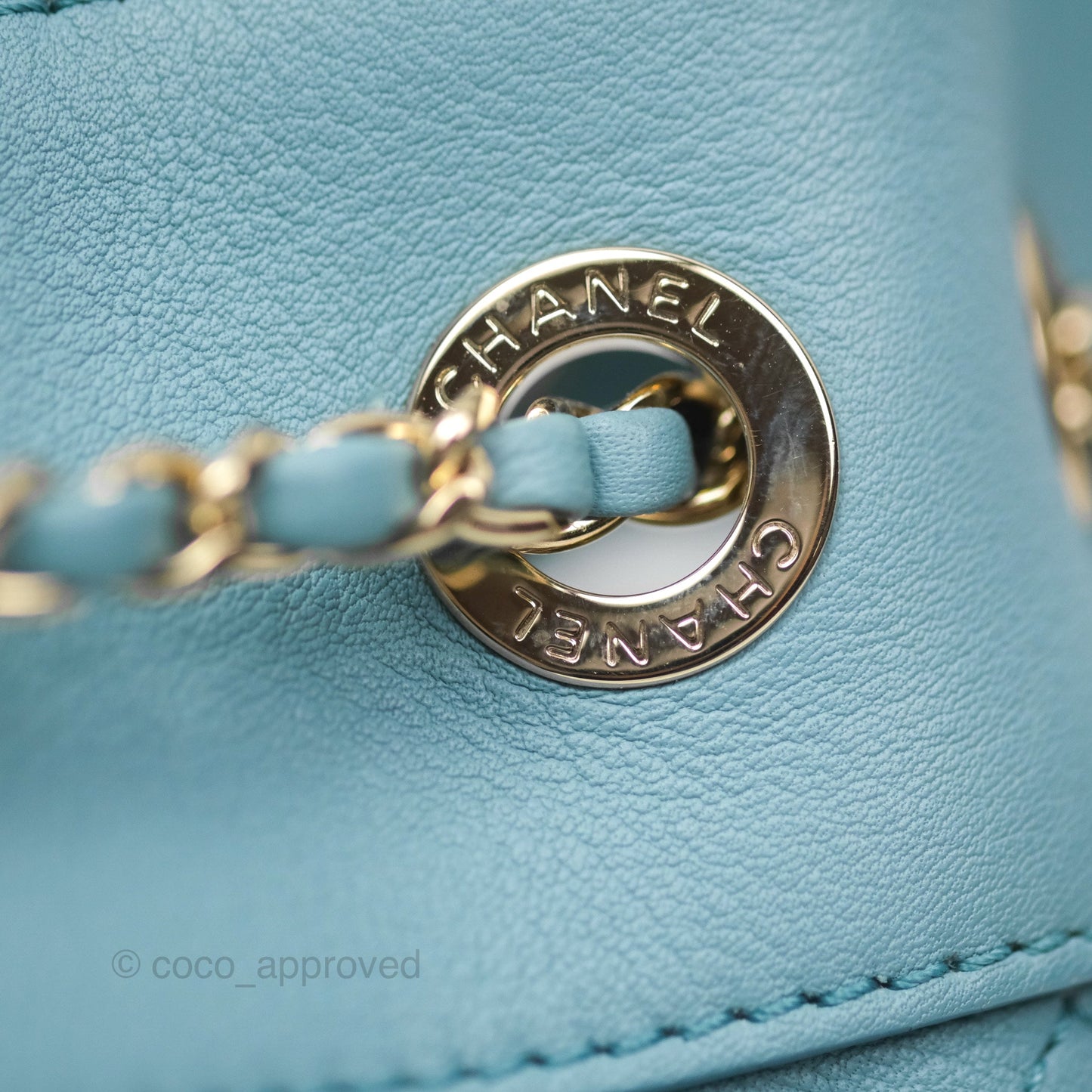 Chanel Small Drawstring Bucket Bag Blue Calfskin Gold Hardware