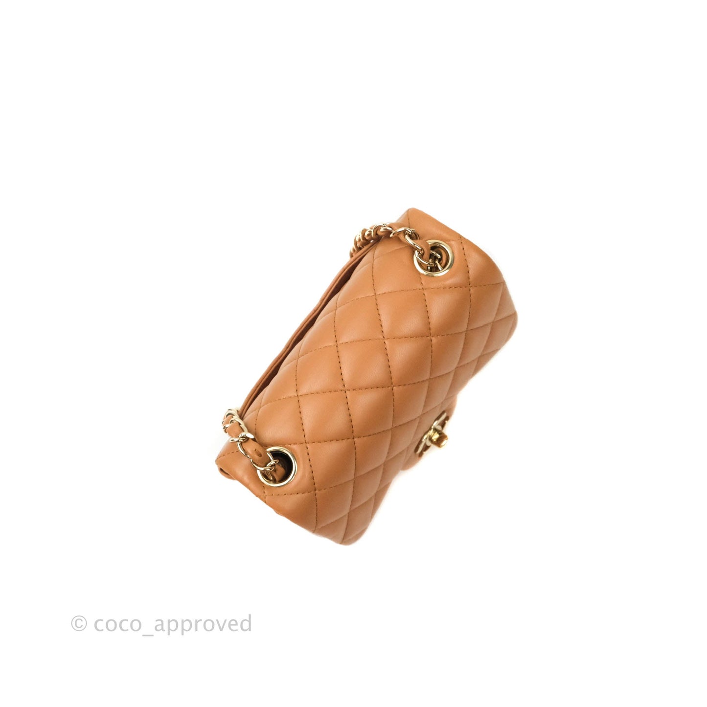 Chanel Classic Quilted Mini Square Caramel Dark Beige Lambskin Gold Hardware